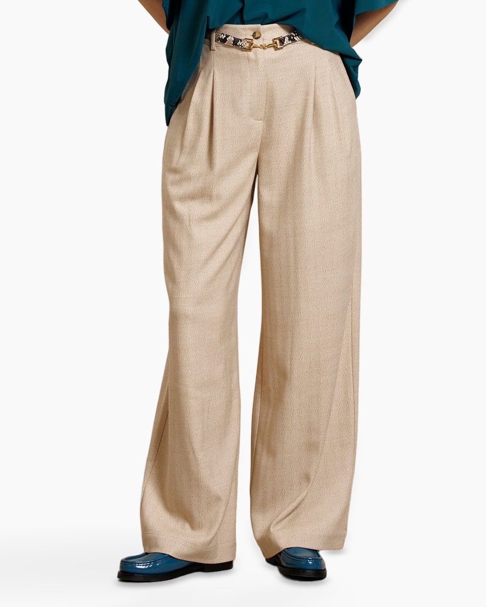 wide-leg pants, beige, trousers, pleated, belted