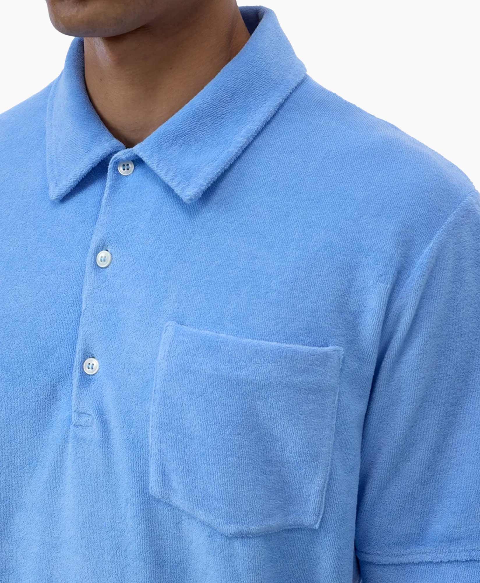 polo, shirt, pocket, blue, collar