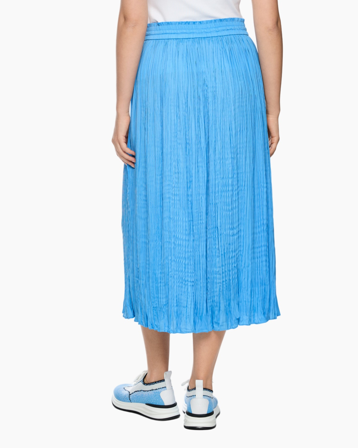 skirt, pleated, mid-length, blue, drawstring