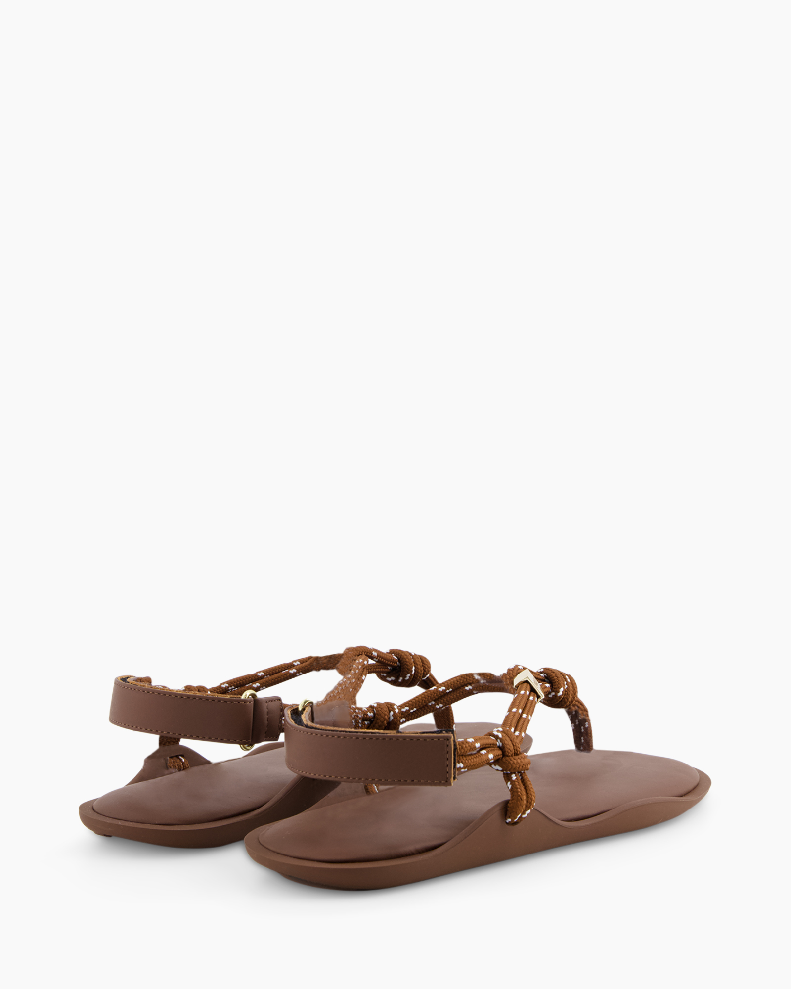 sandals, brown, strap, knotted, flat