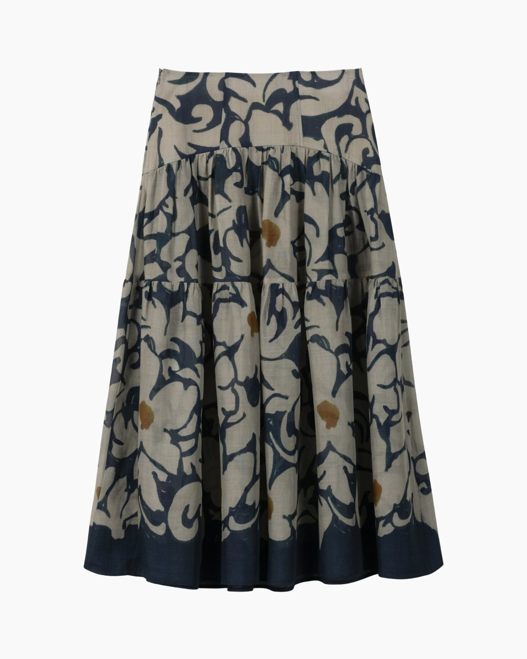 skirt, tiered, print, linen, navy
