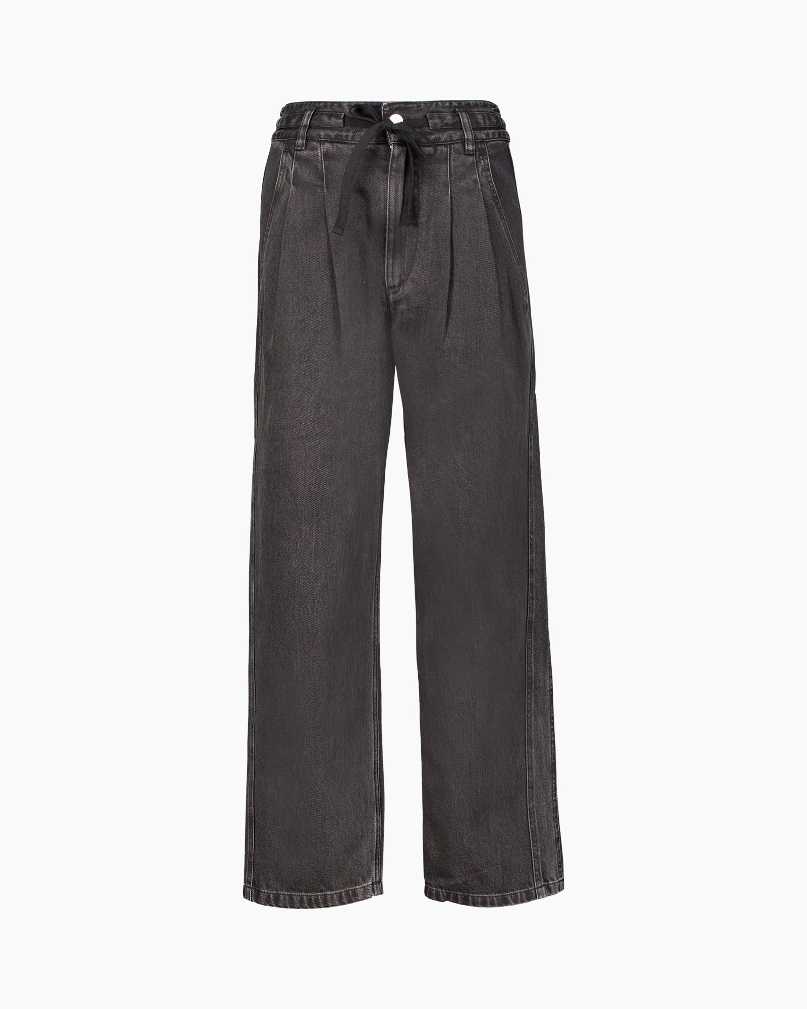 pants, wide-leg, black, denim, drawstring