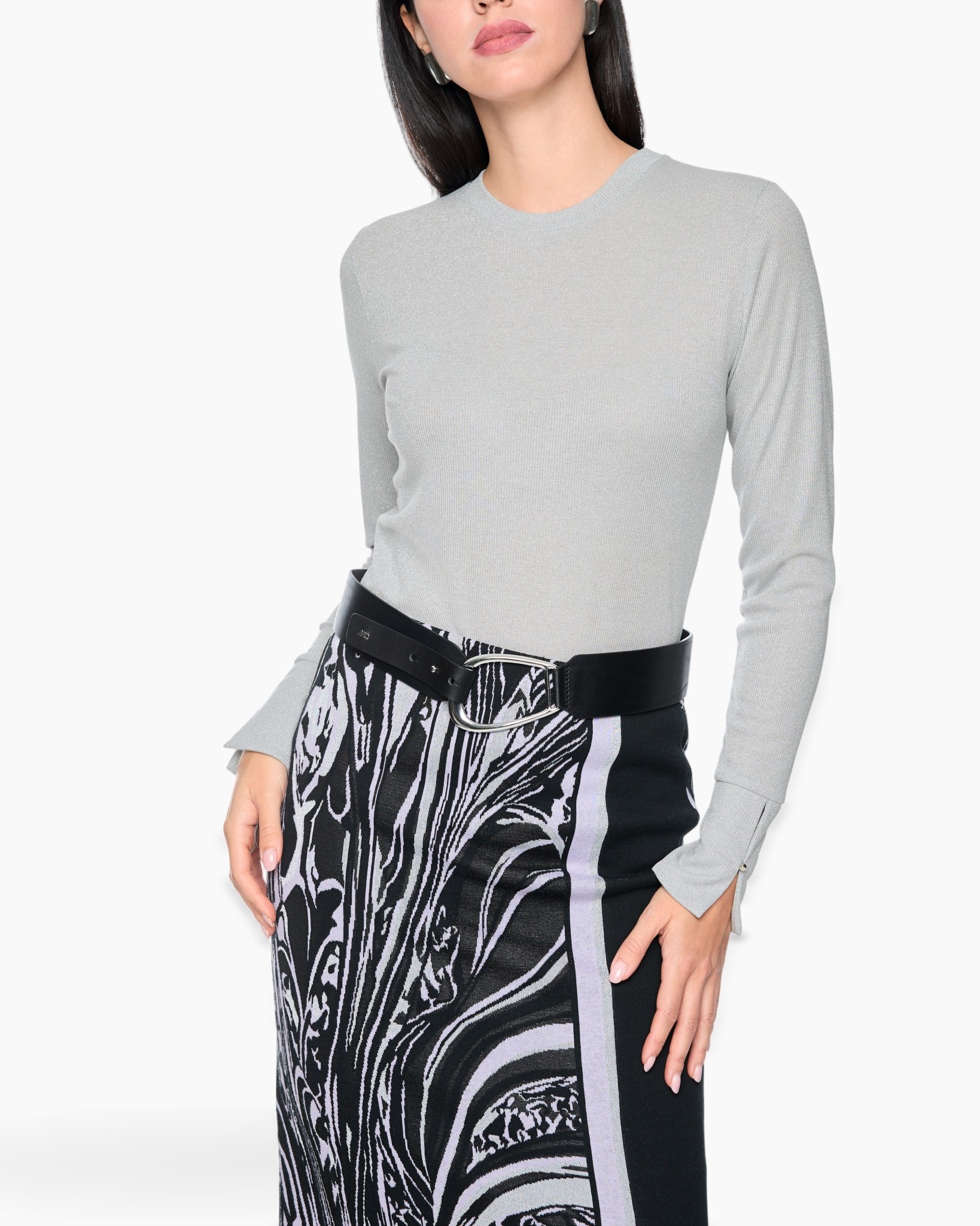 long-sleeve, turtleneck, knit, gray, belted-waist