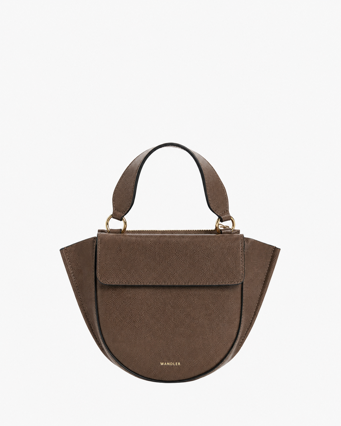 handbag, brown, pebbled leather, top-handle, flap pocket