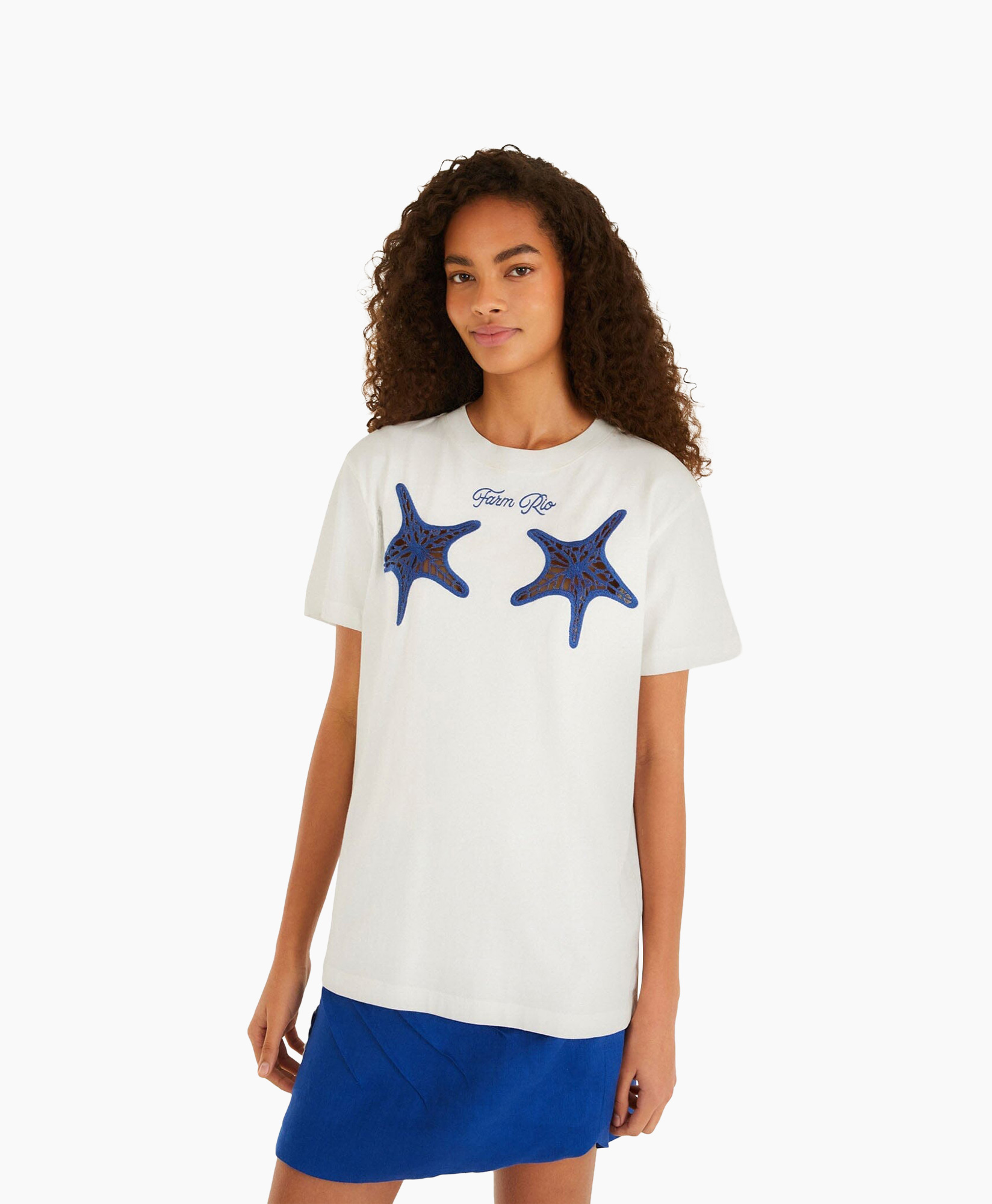 t-shirt, white, starfish print, short sleeve, women
