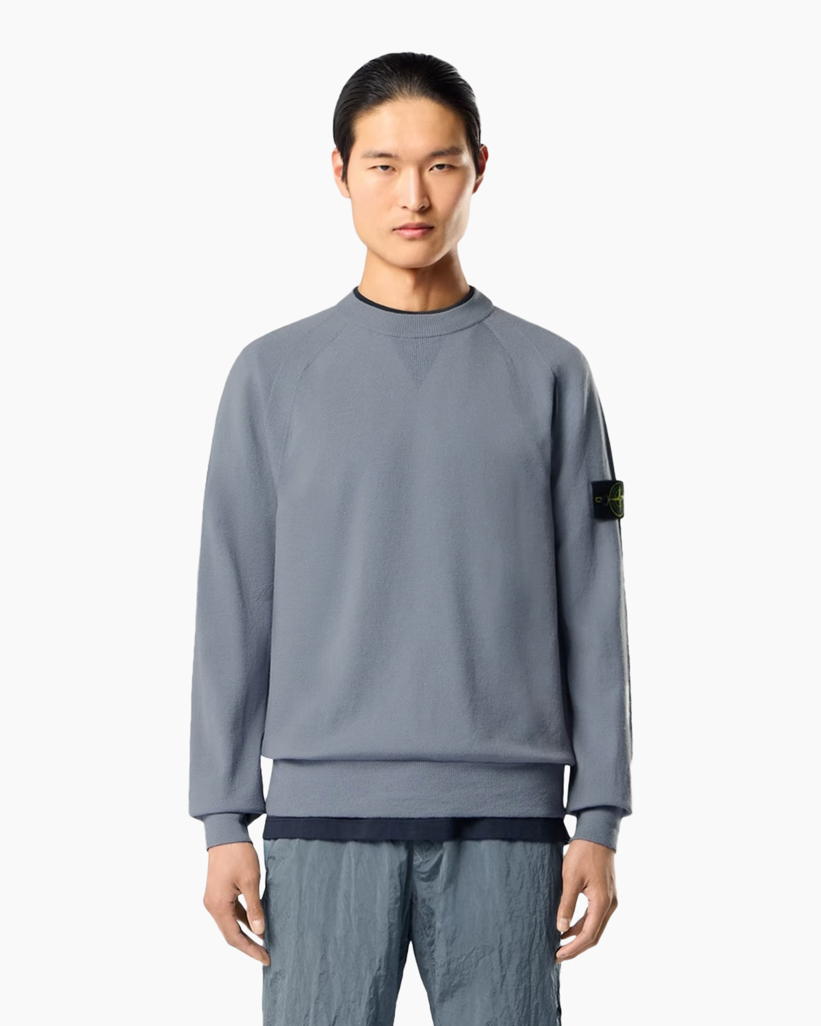 crewneck, long-sleeve, pullover, light-blue, plain