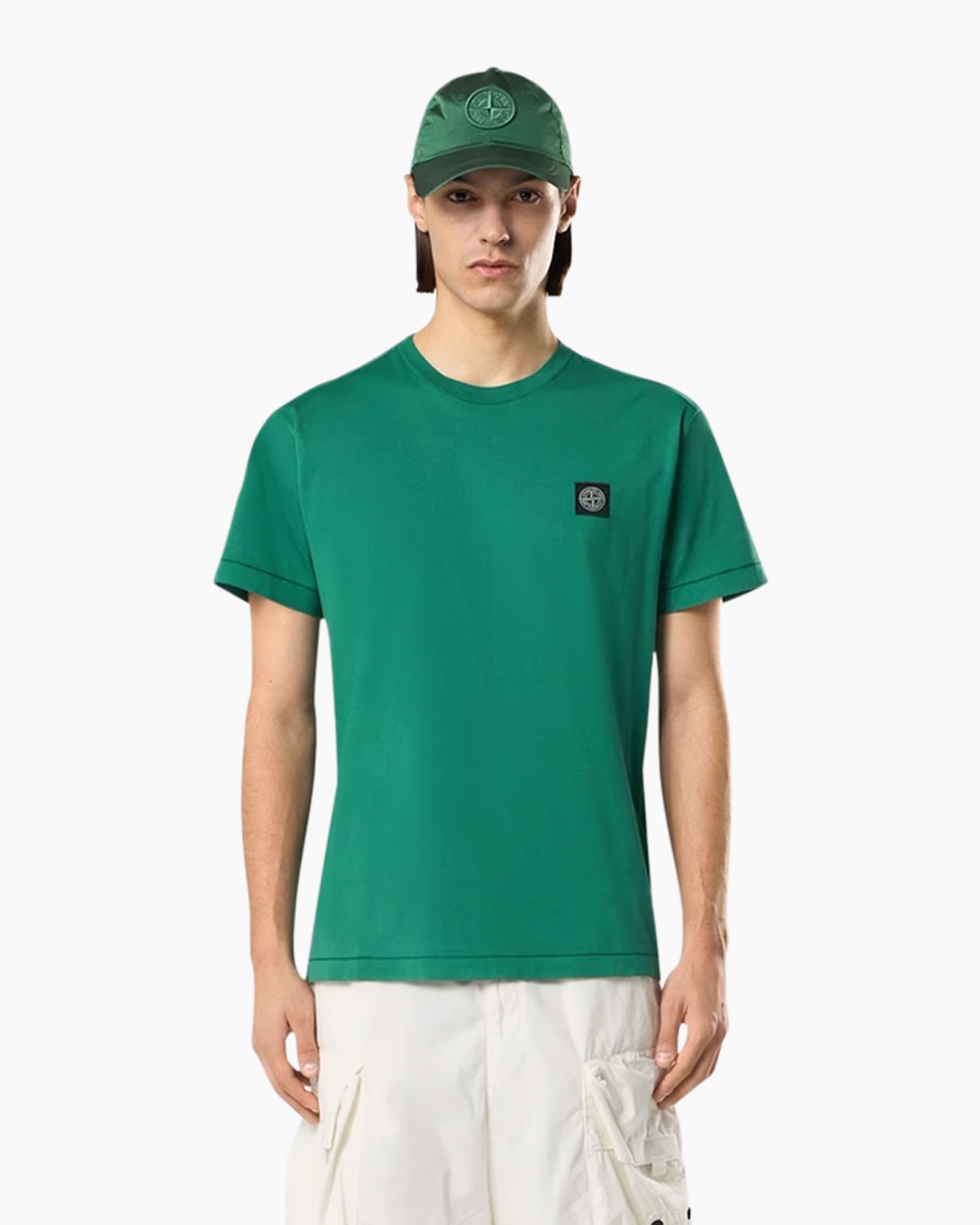 t-shirt, green, short-sleeve, crew neck, logo badge