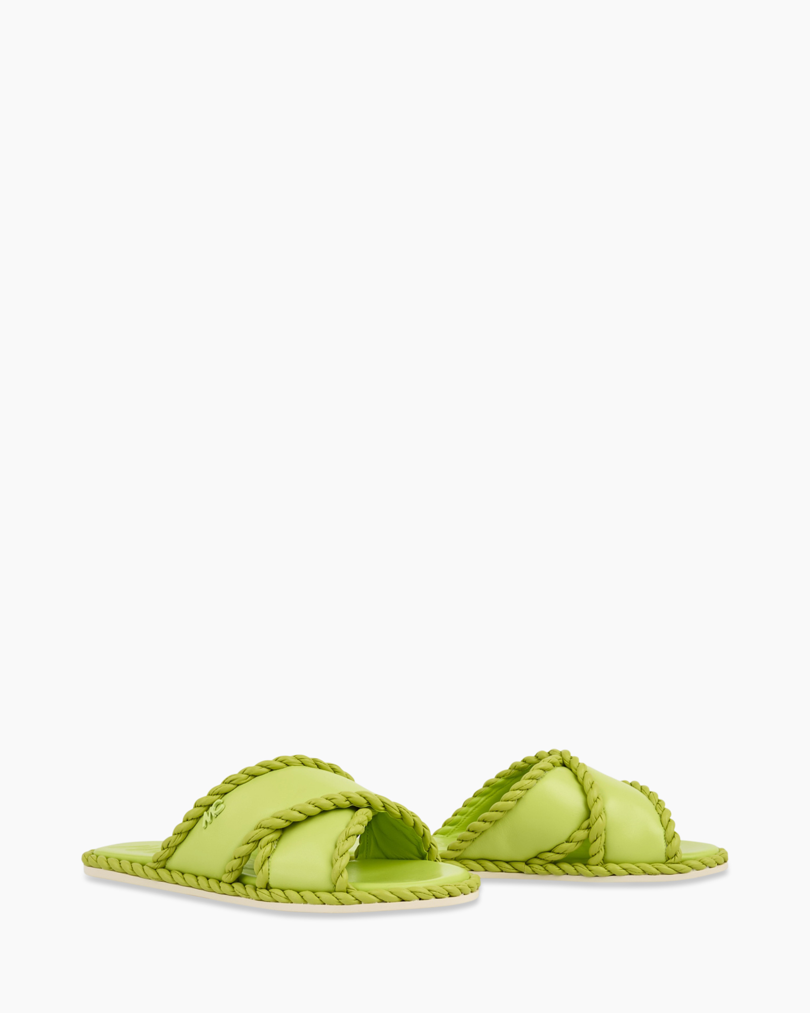 slides, sandals, open-toe, bright-green, braided-straps