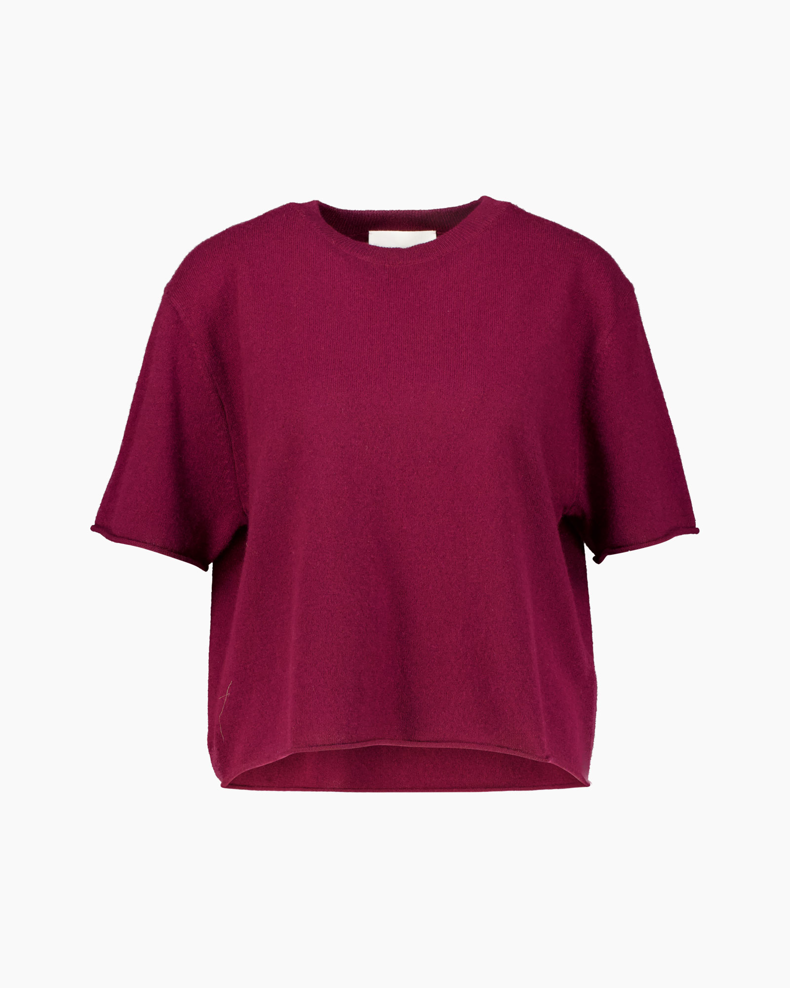 top, short-sleeve, magenta, knit, crew-neck