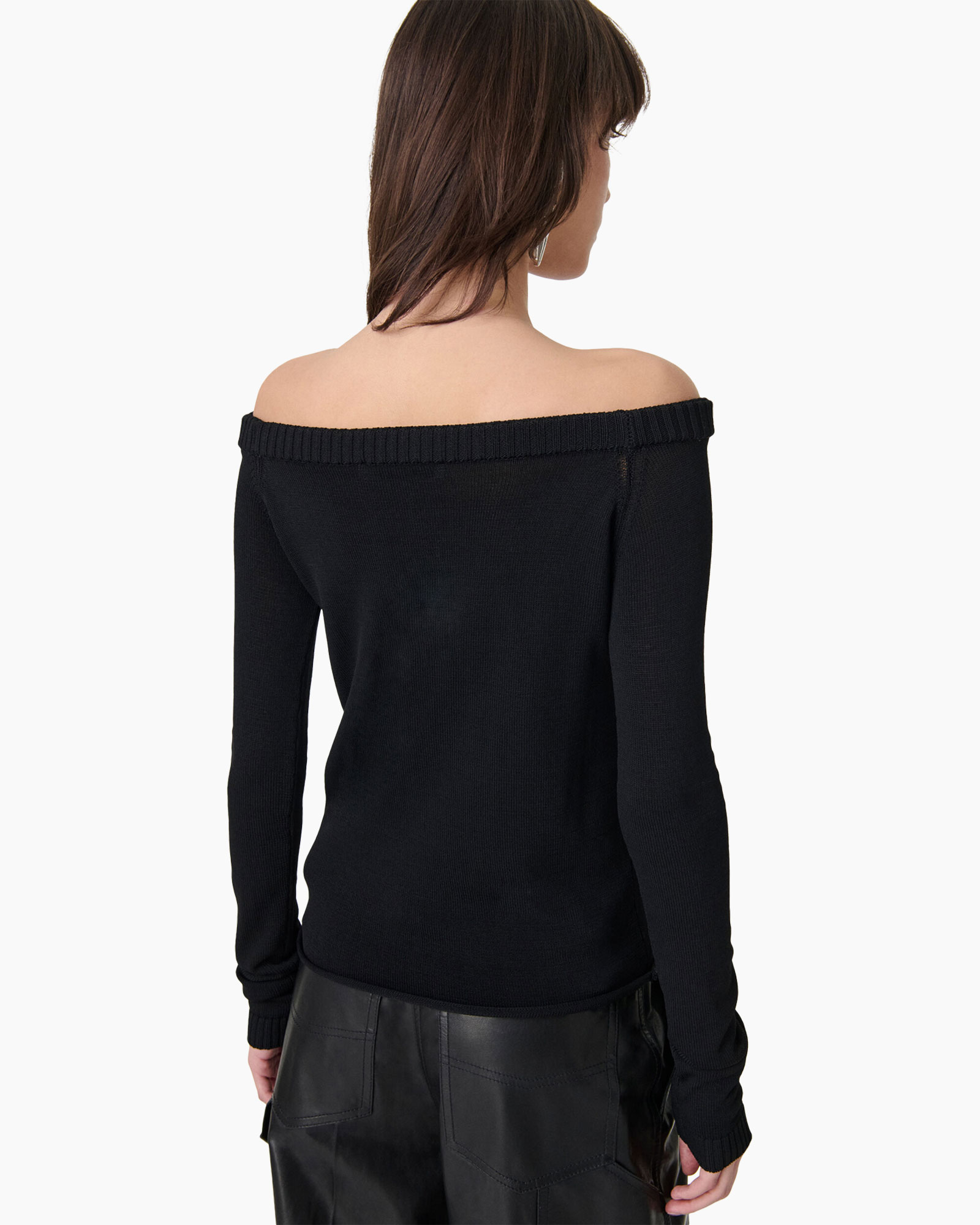 off-the-shoulder, 黑, long-sleeve, knit, collar