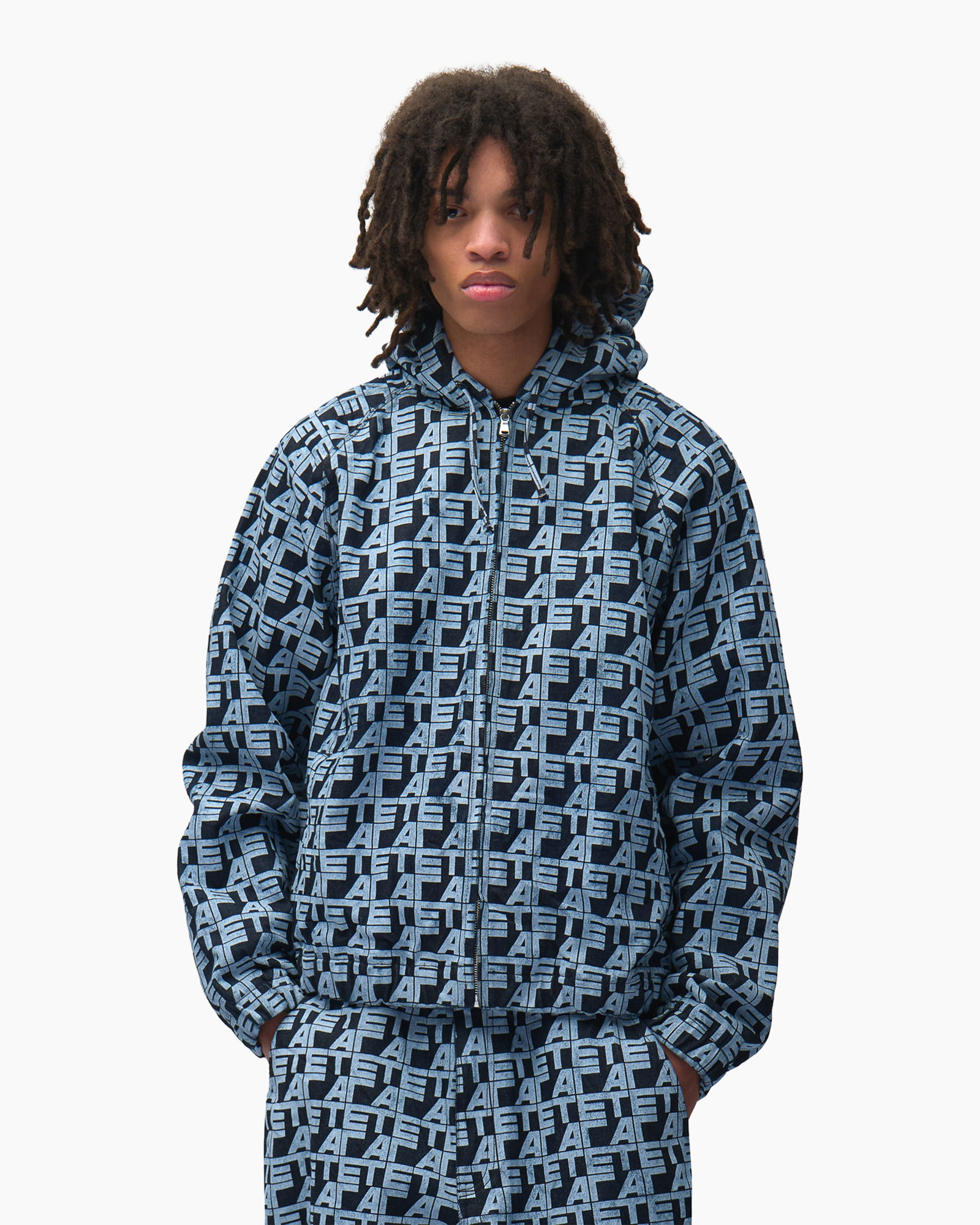hoodie, jacket, zipper, patterned, blue