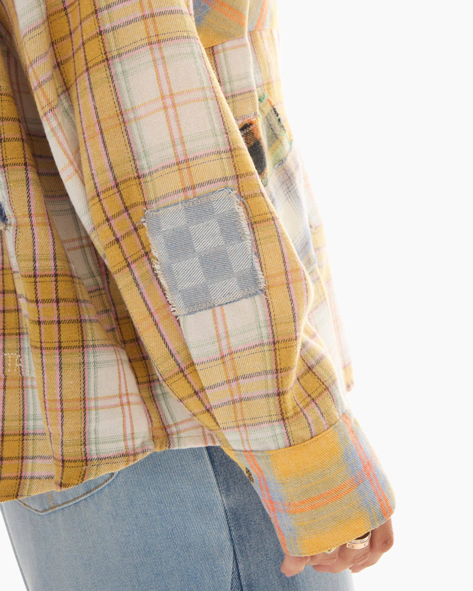 plaid, patch, jacket, yellow, denim