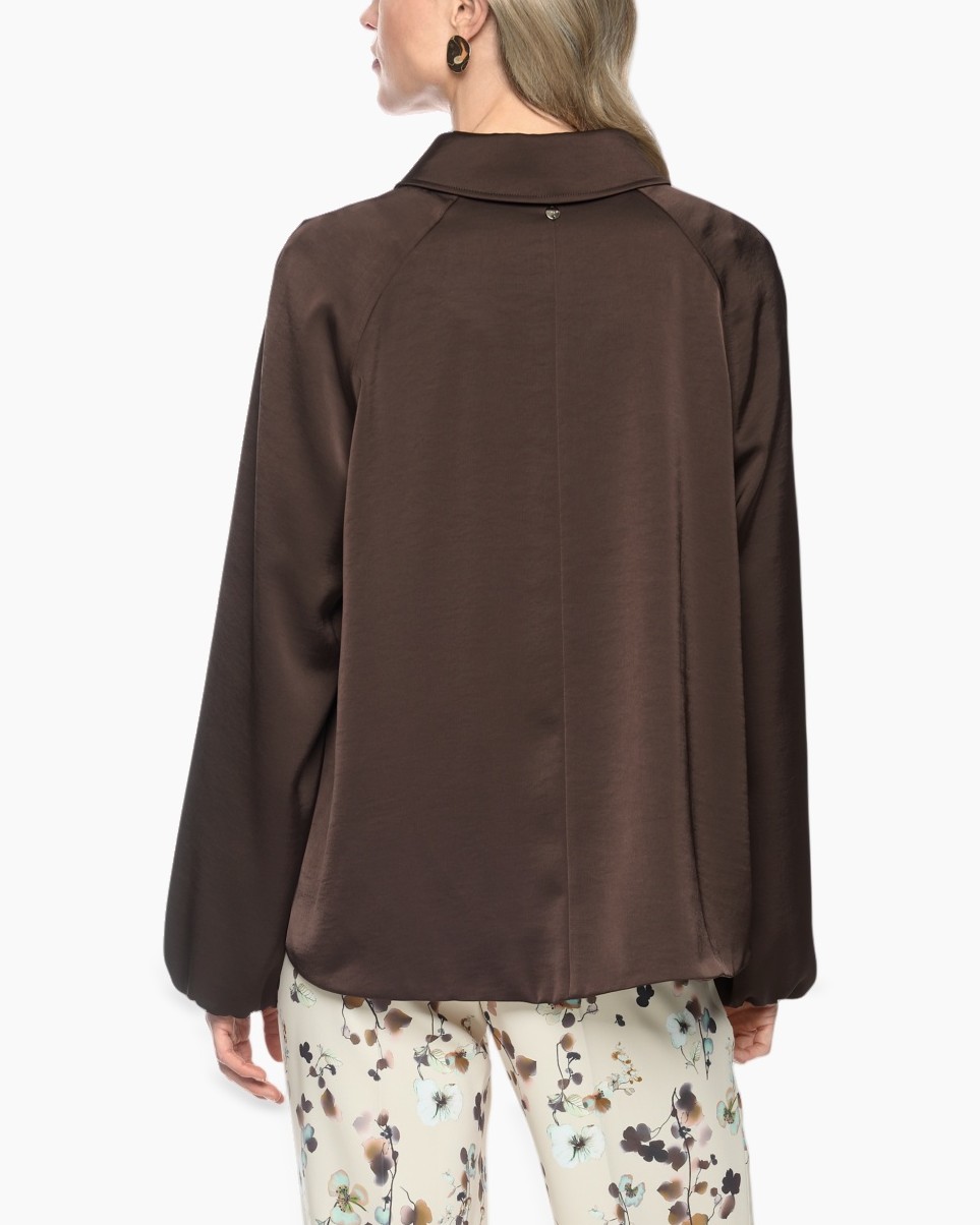 blouse, brown, collar, long_sleeve, back_view