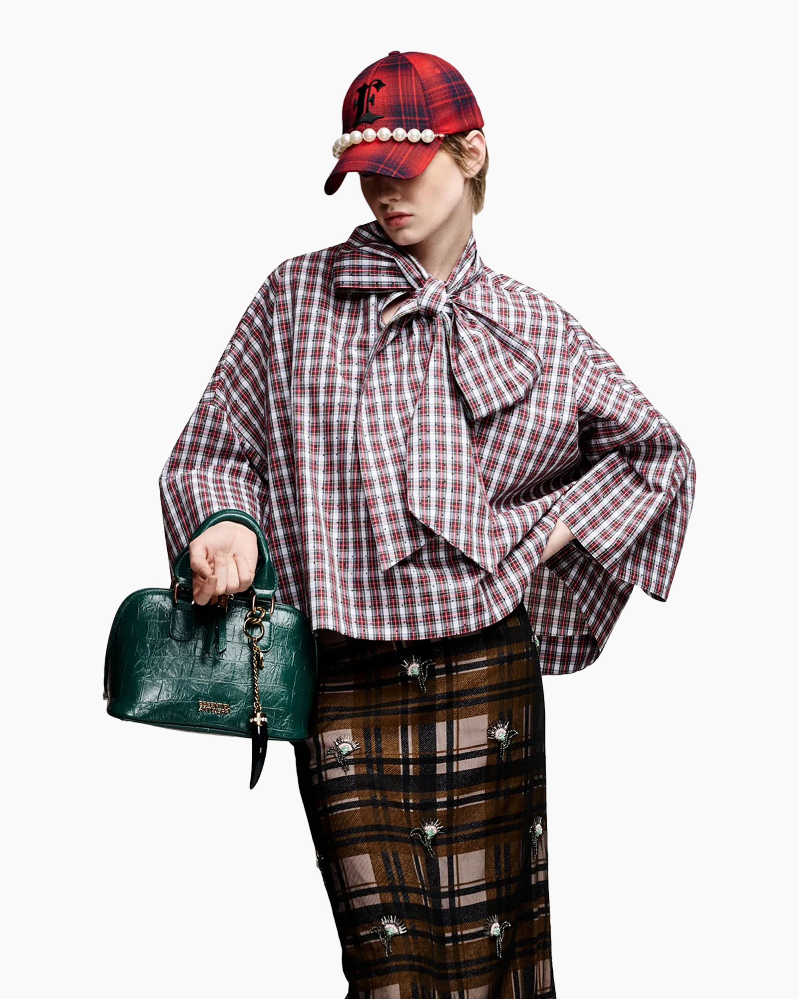 coat, plaid, scarf, hat, handbag, fashion