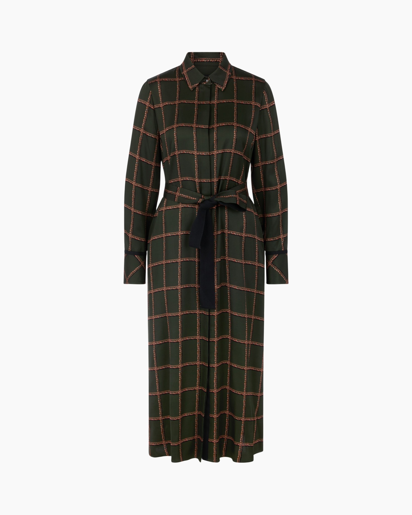 dress, long, belt, grid, green