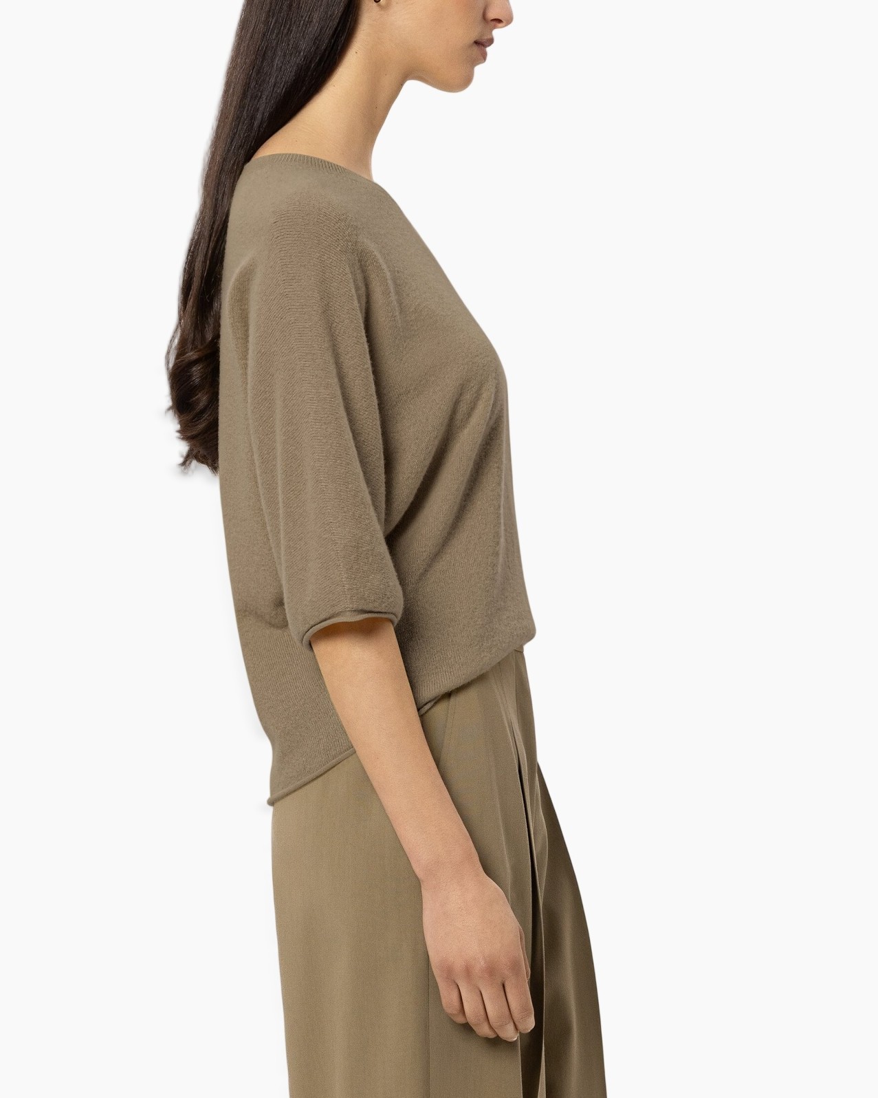 knit sweater, beige top, long sleeve, crew neck, casual top