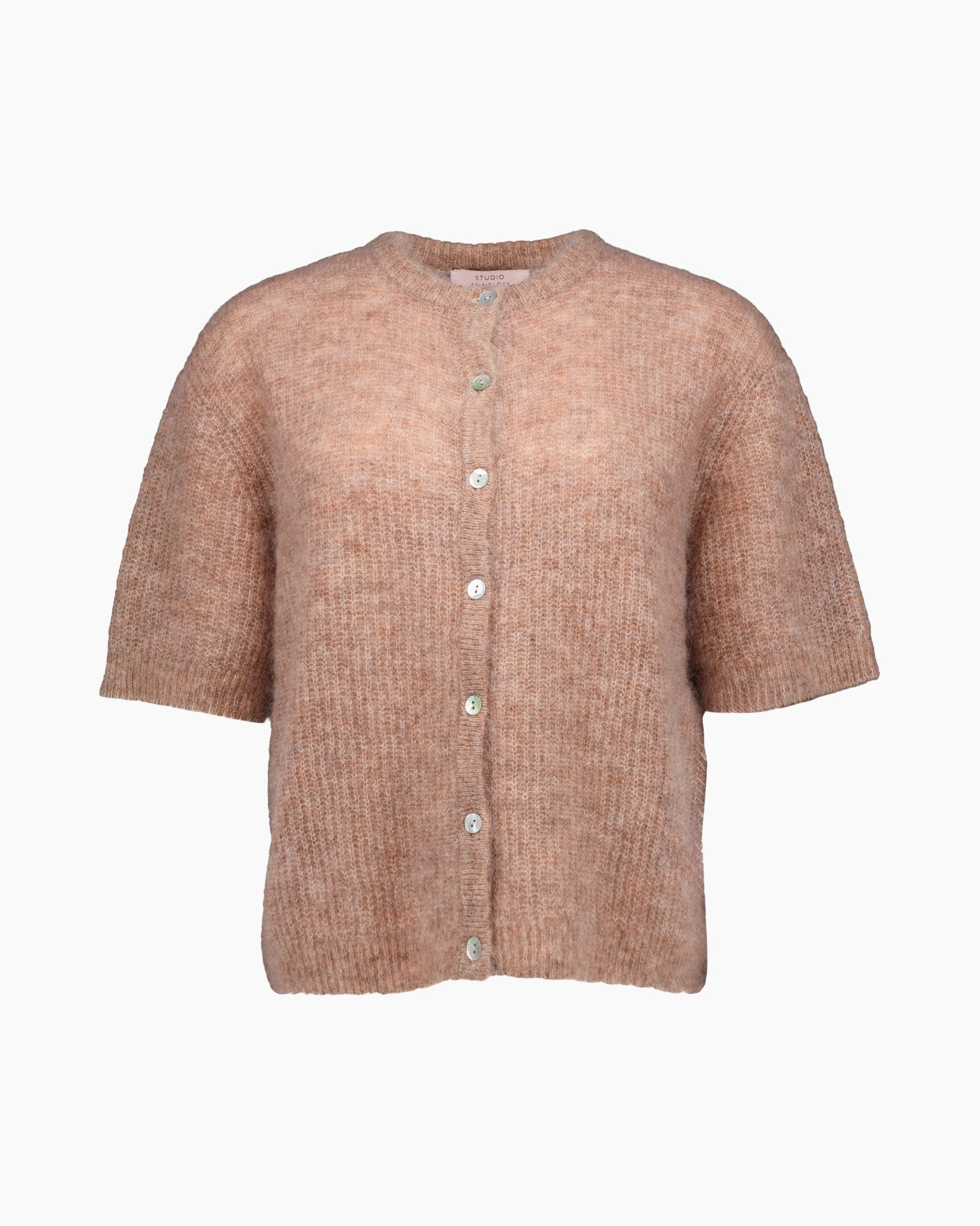cardigan, knit, short sleeve, button-up, beige