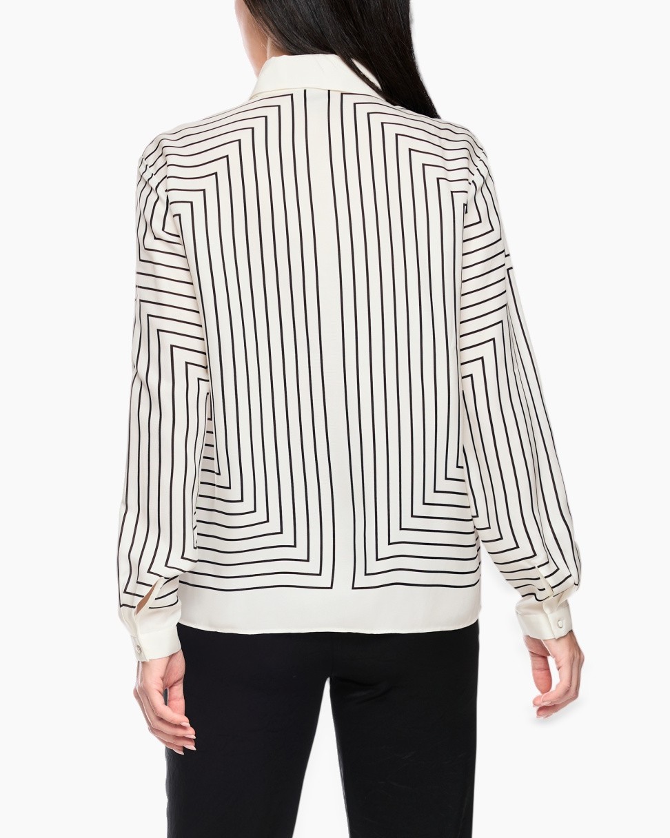 blouse, long sleeve, geometric pattern, black white, back view