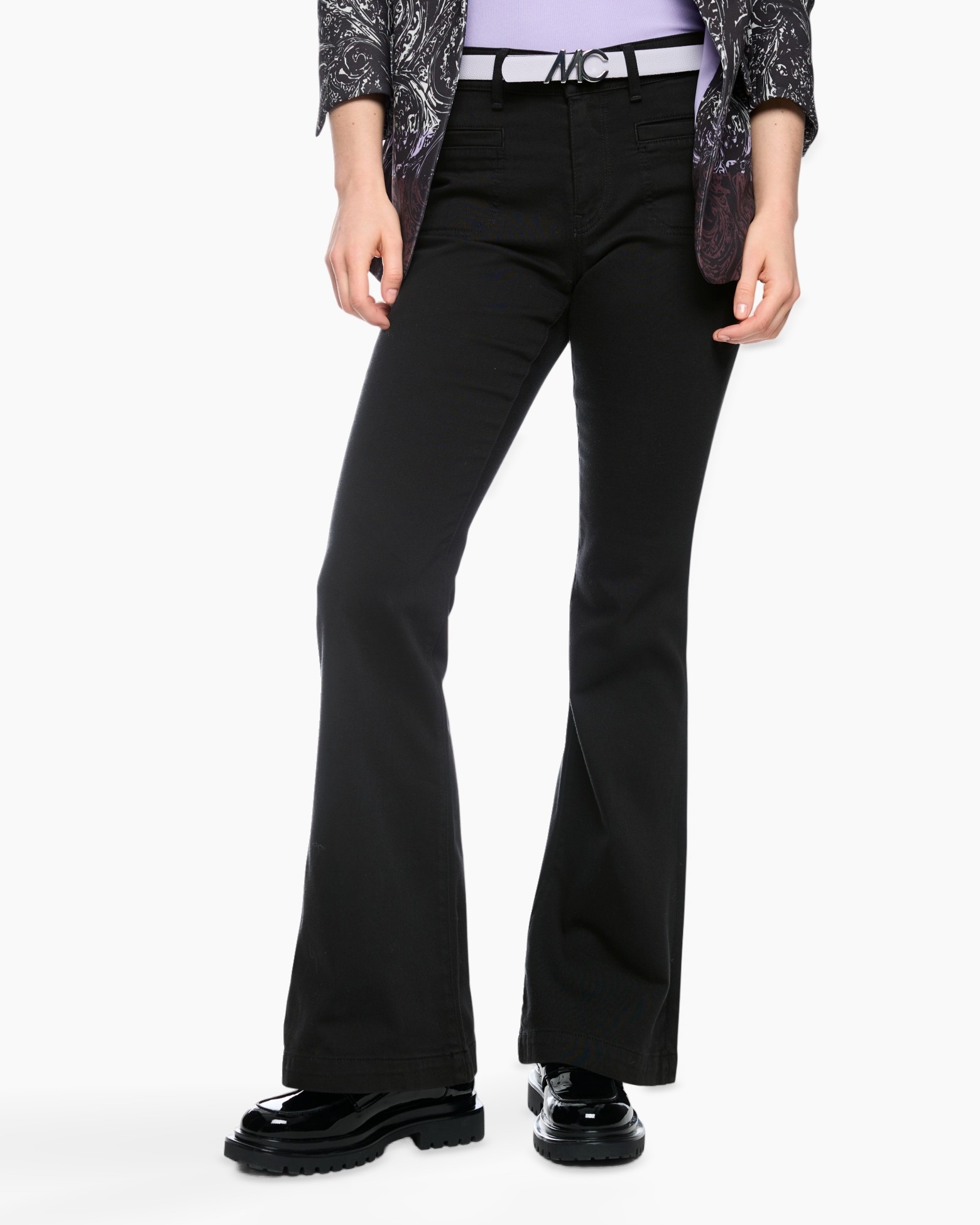 pants, trousers, black, flare, belt
