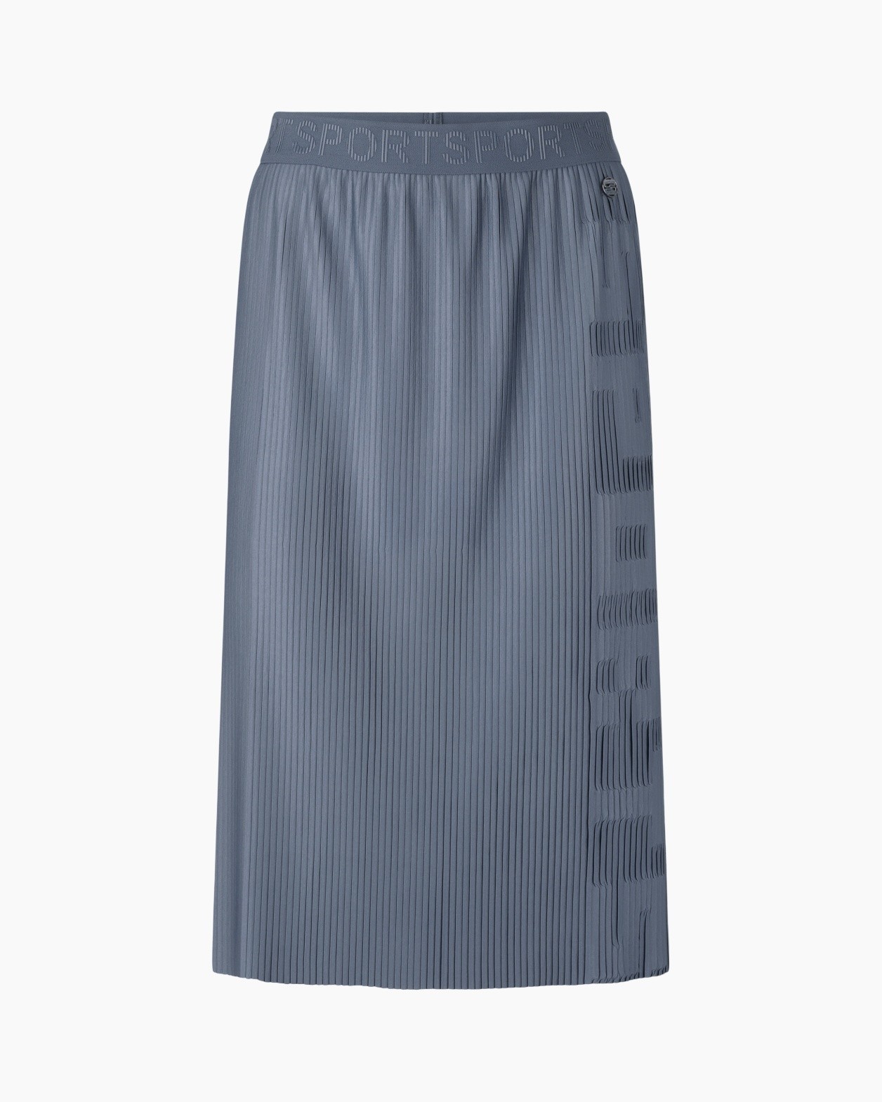 skirt, pleated, mid-length, polyester, solid blue