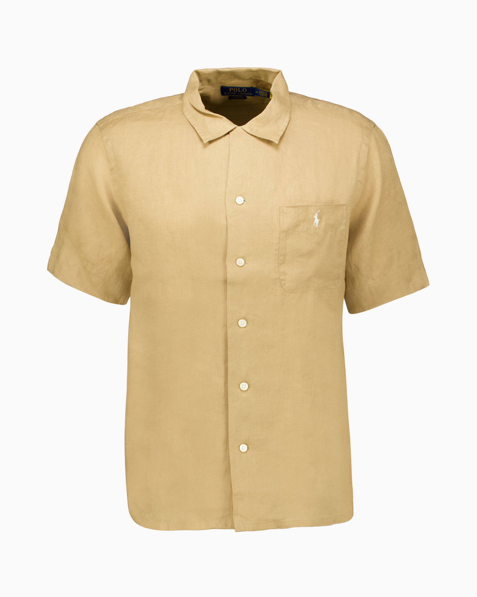 shirt, short sleeve, linen, beige, pocket logo