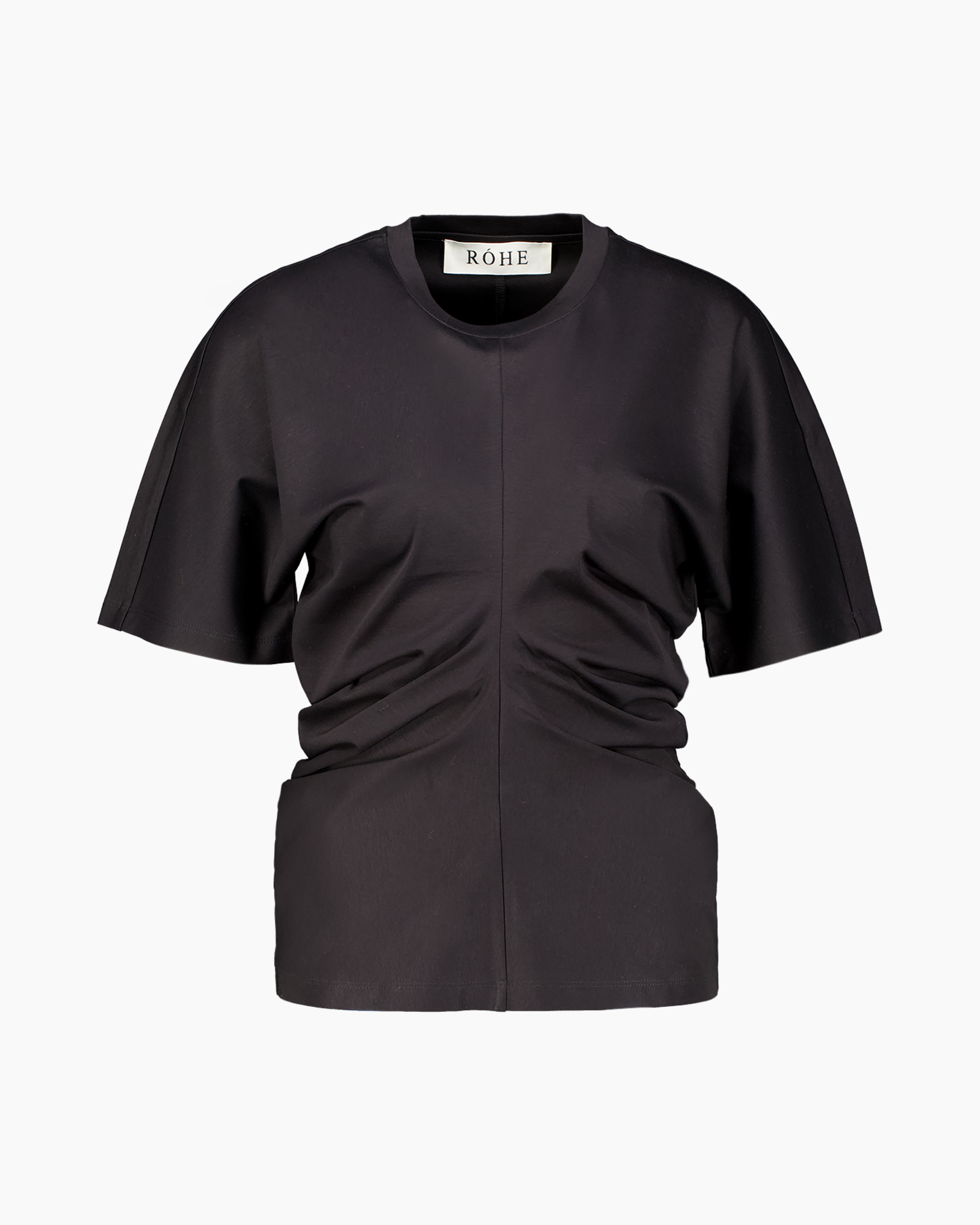 t-shirt, top, black, short-sleeve, ruched