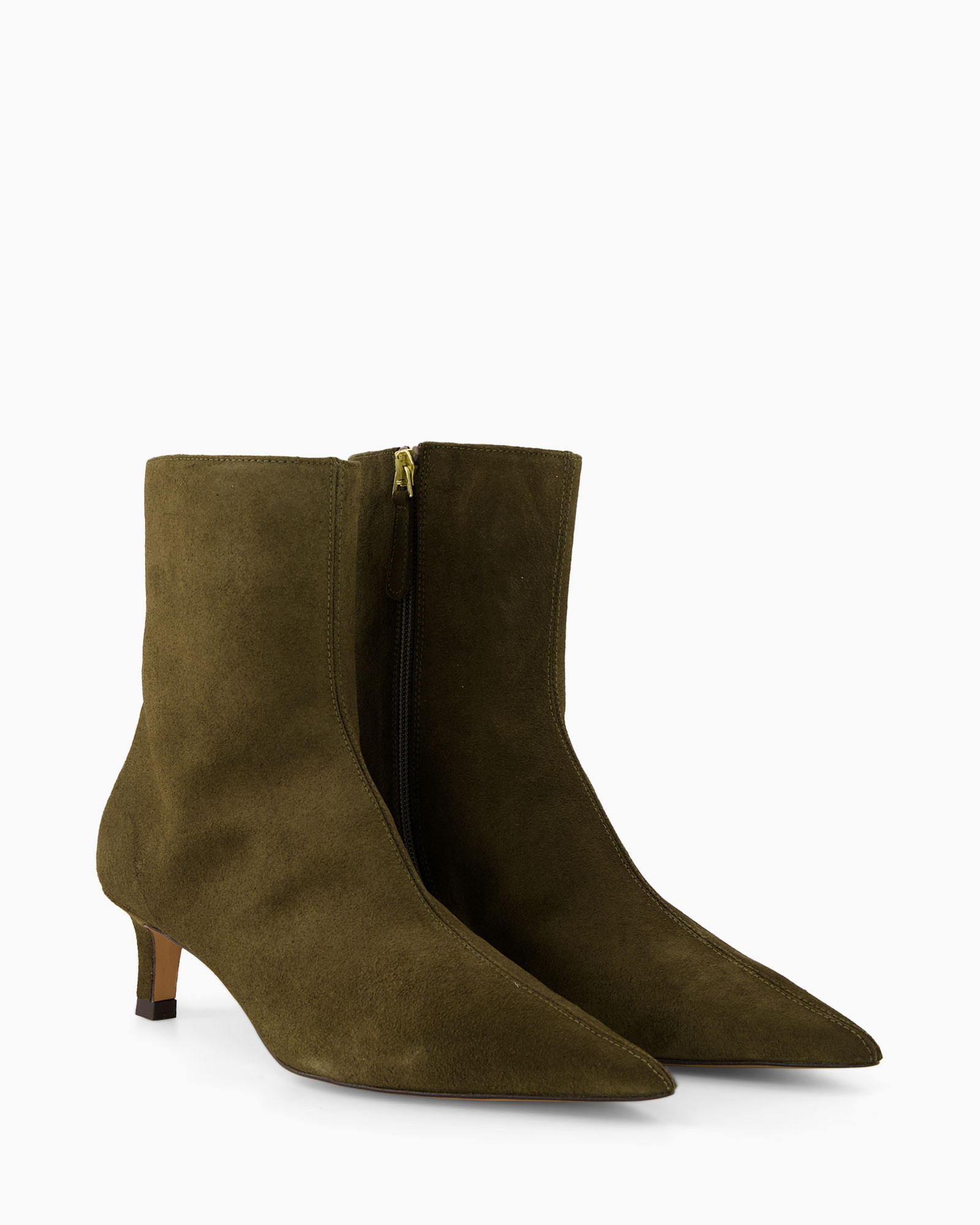ankle boots, suede, olive green, zip side, pointed toe