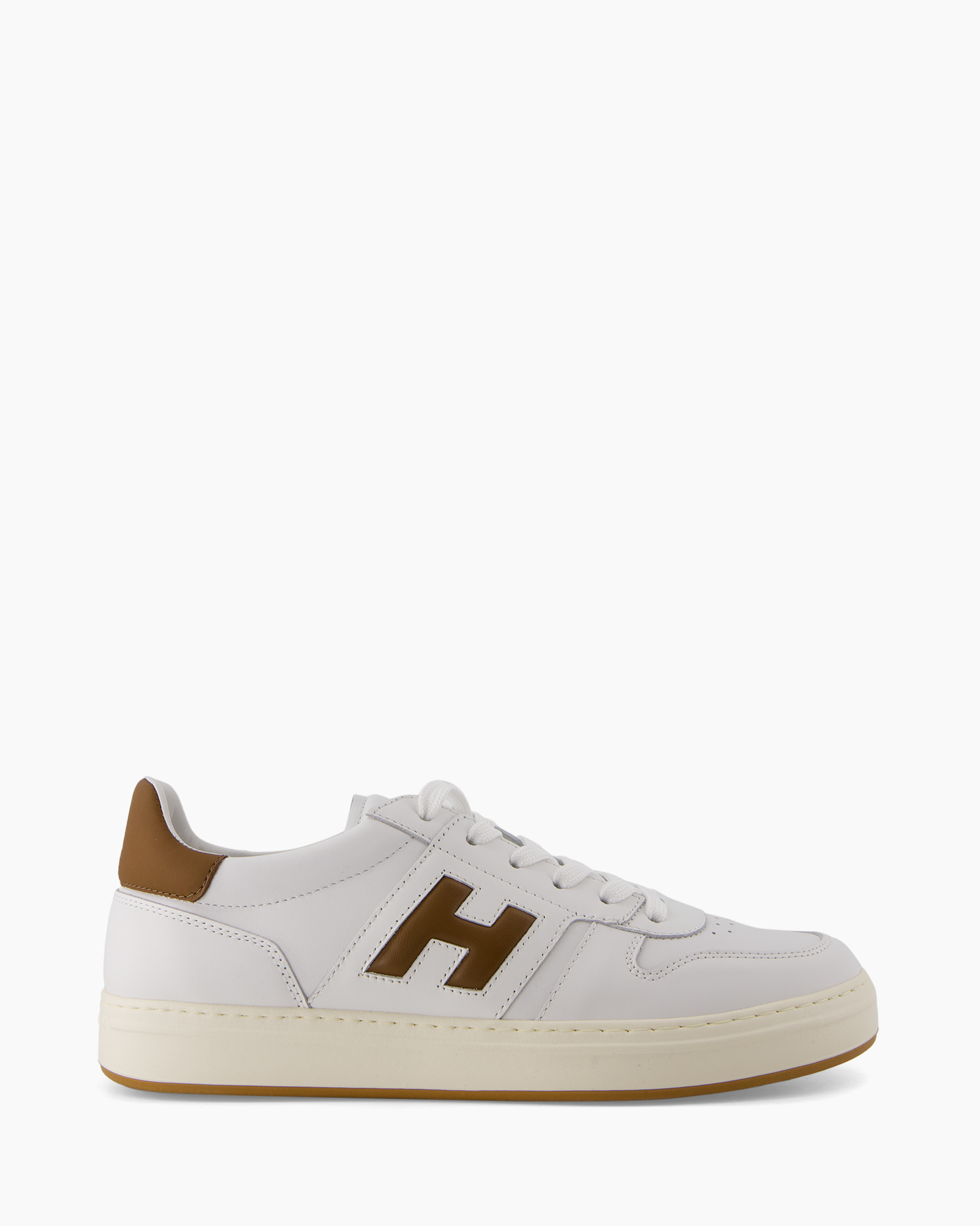 sneaker, white, low-cut, brown-accent, lace-up