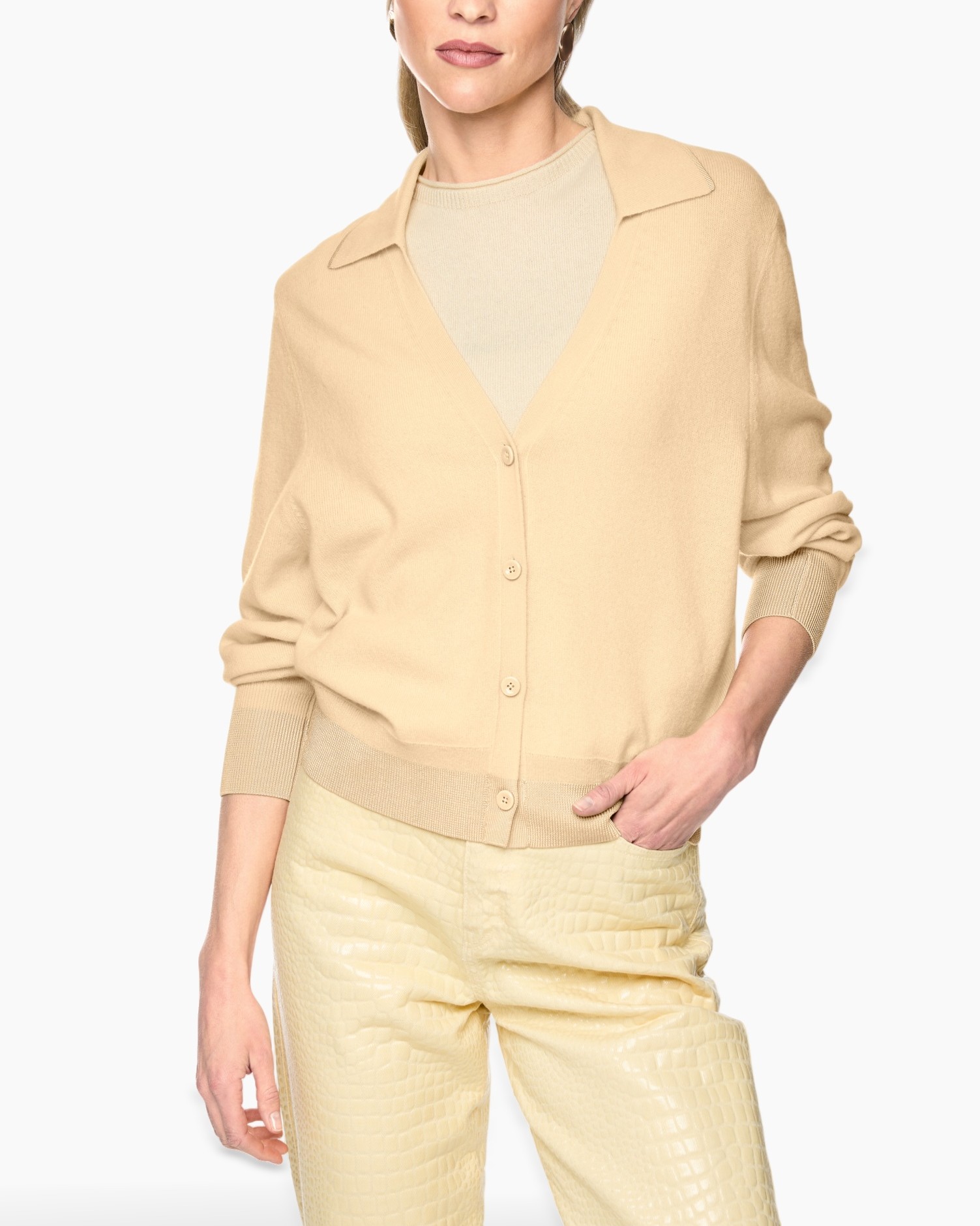 cardigan, beige, buttoned, collar, soft-knit