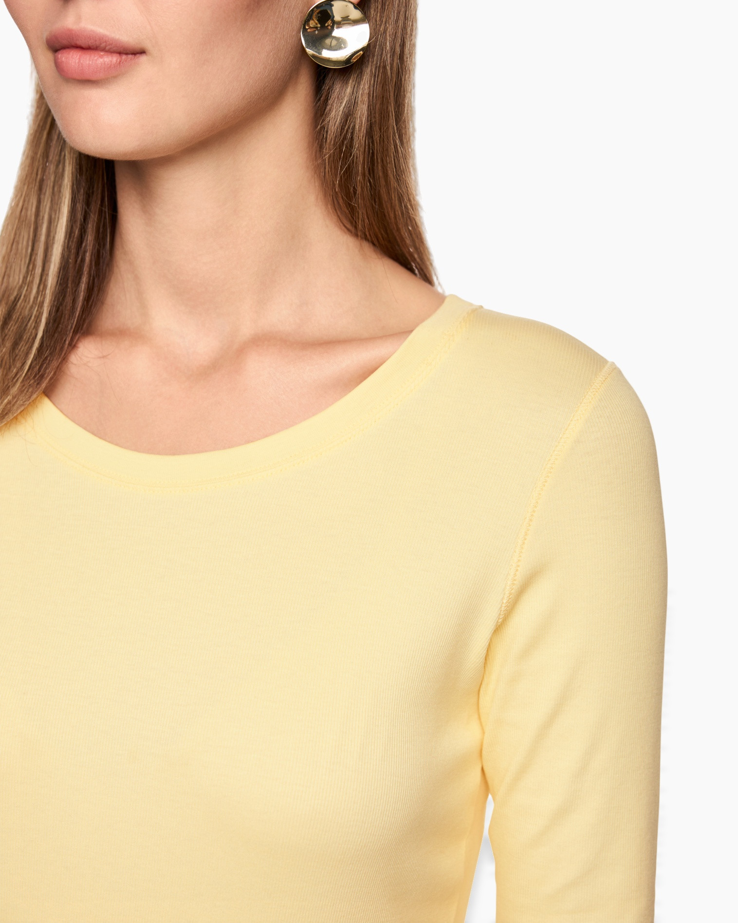 top, long sleeve, yellow, crew neck, knit