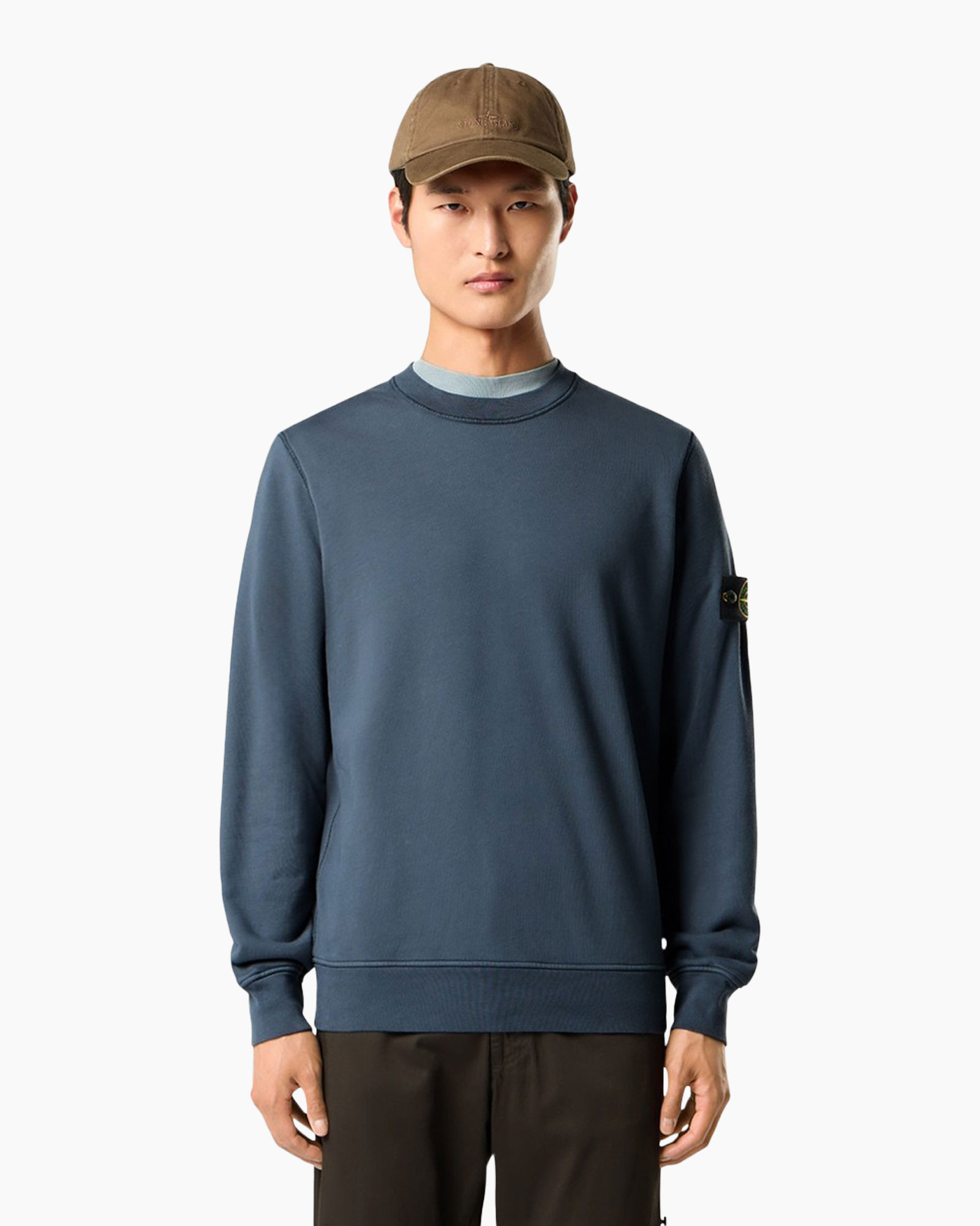 sweatshirt, crewneck, long-sleeve, blue, plain