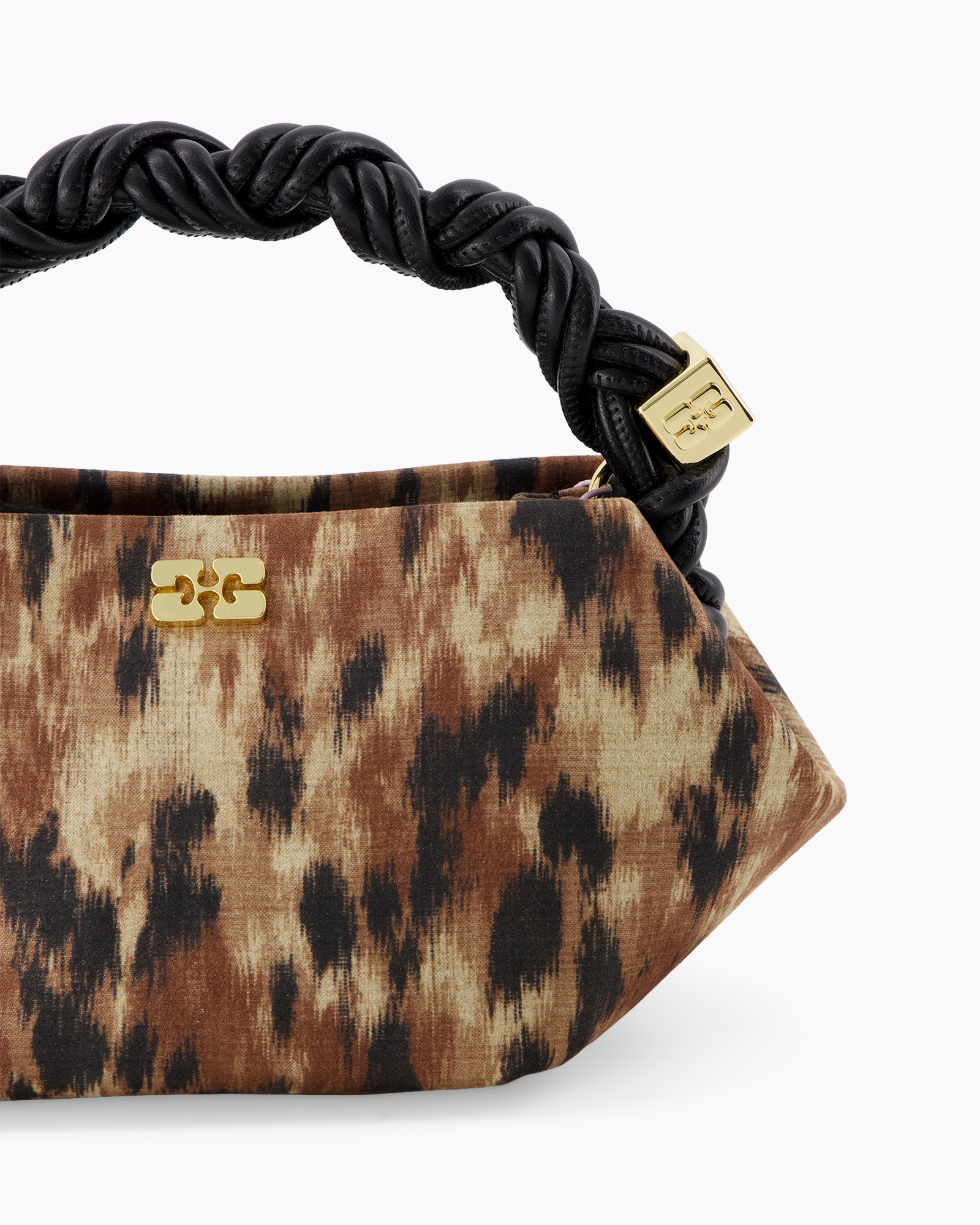 handbag, leopard print, tan brown, gold hardware, braided handle