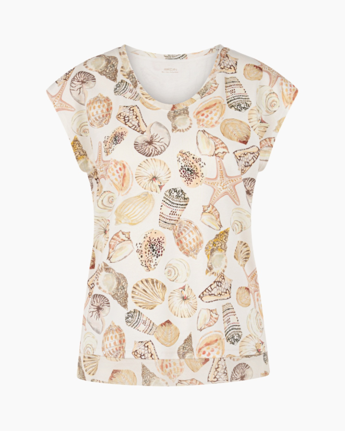 t-shirt, shell print, sea life, short sleeve, beige