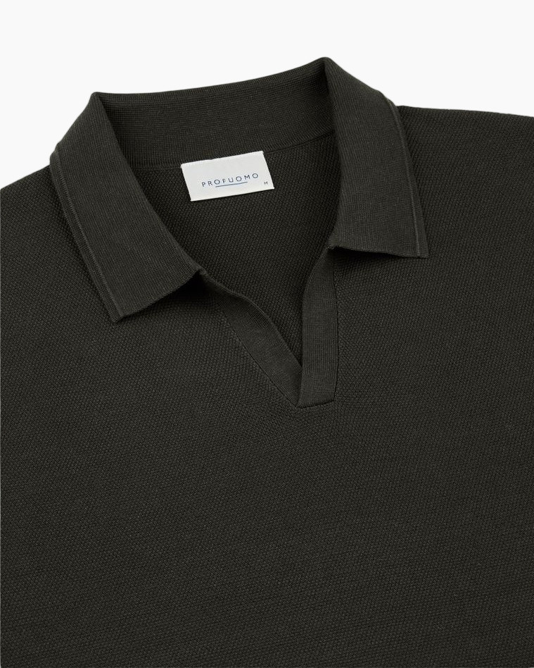 polo shirt, short sleeve, black, knit, collared