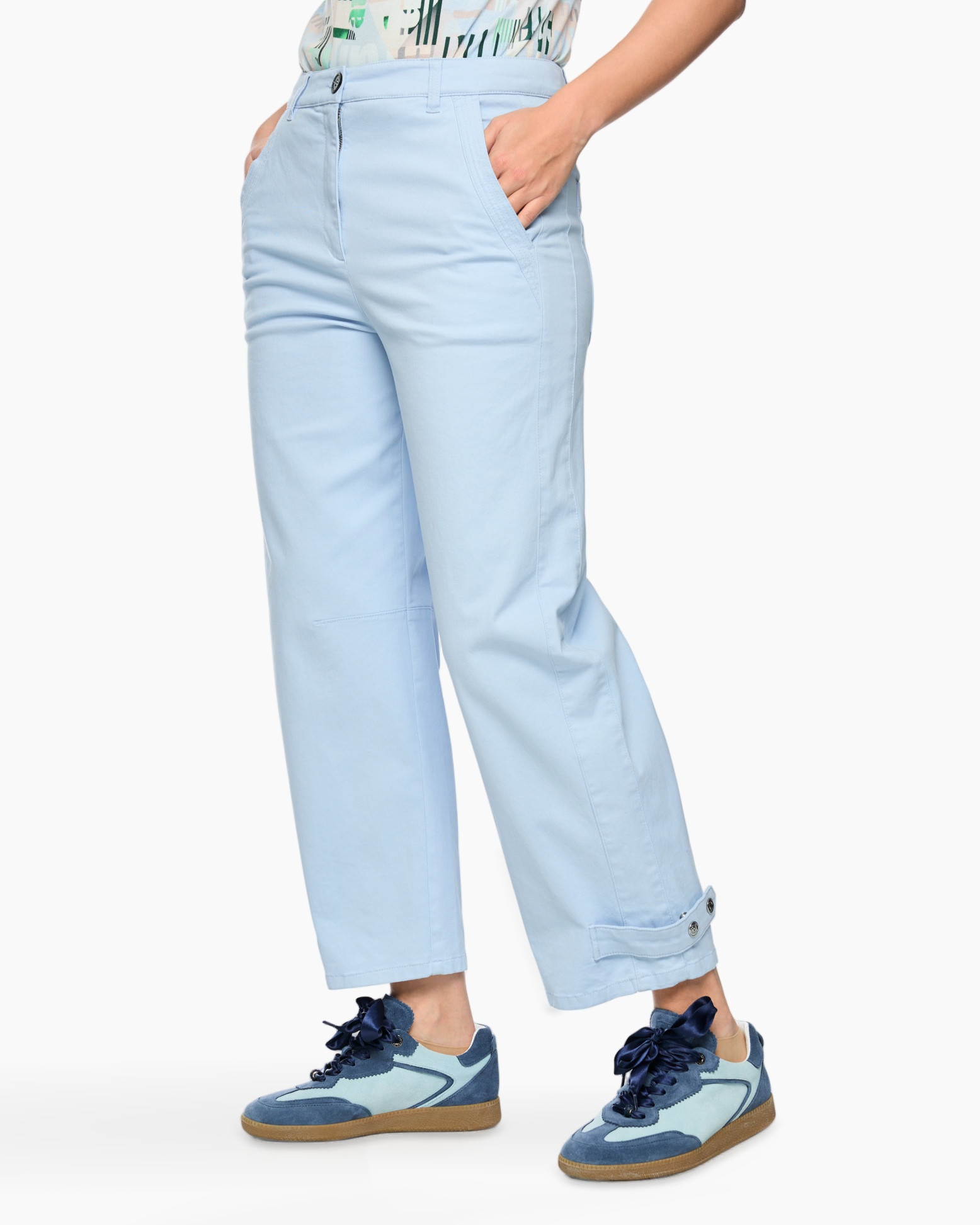 pants, trousers, light-blue, high-waist, lantern-cuff