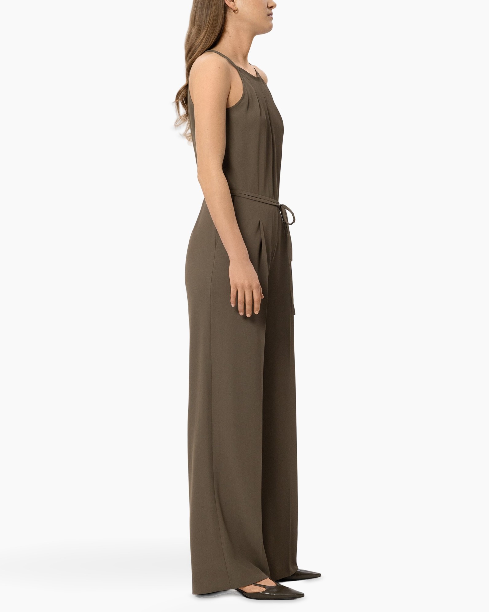 jumpsuit, sleeveless, halter?, tie-waist, wide-leg