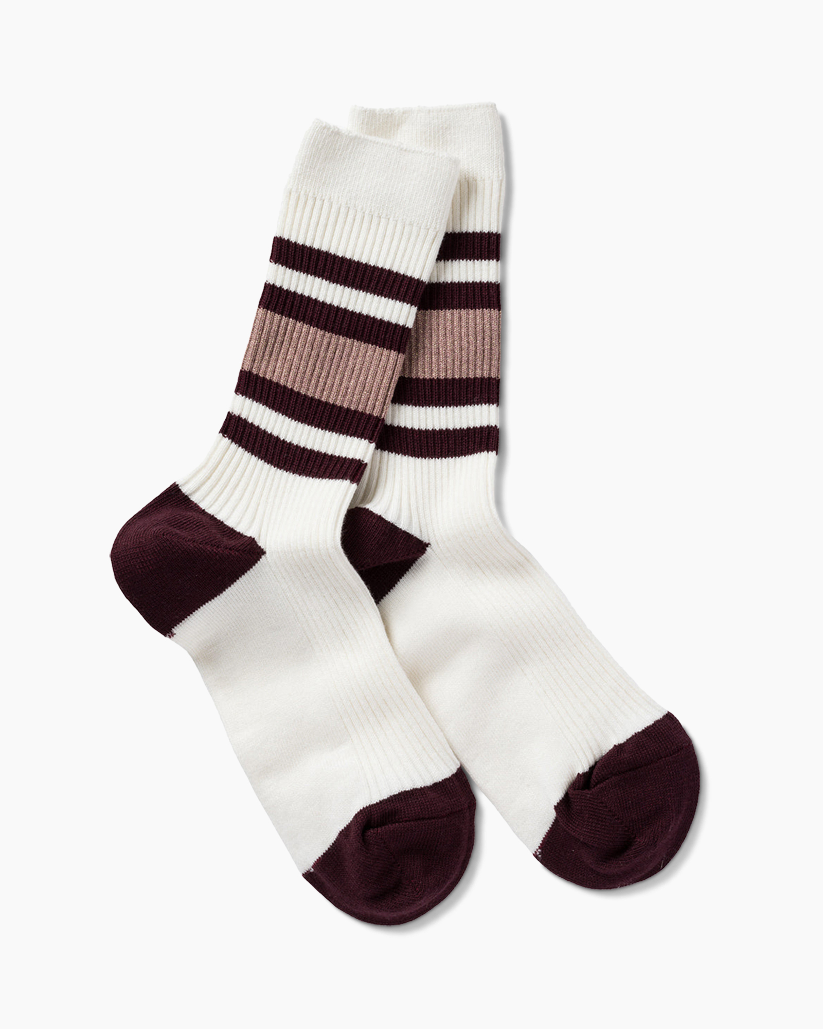 socks, ankle-length, striped, white, burgundy