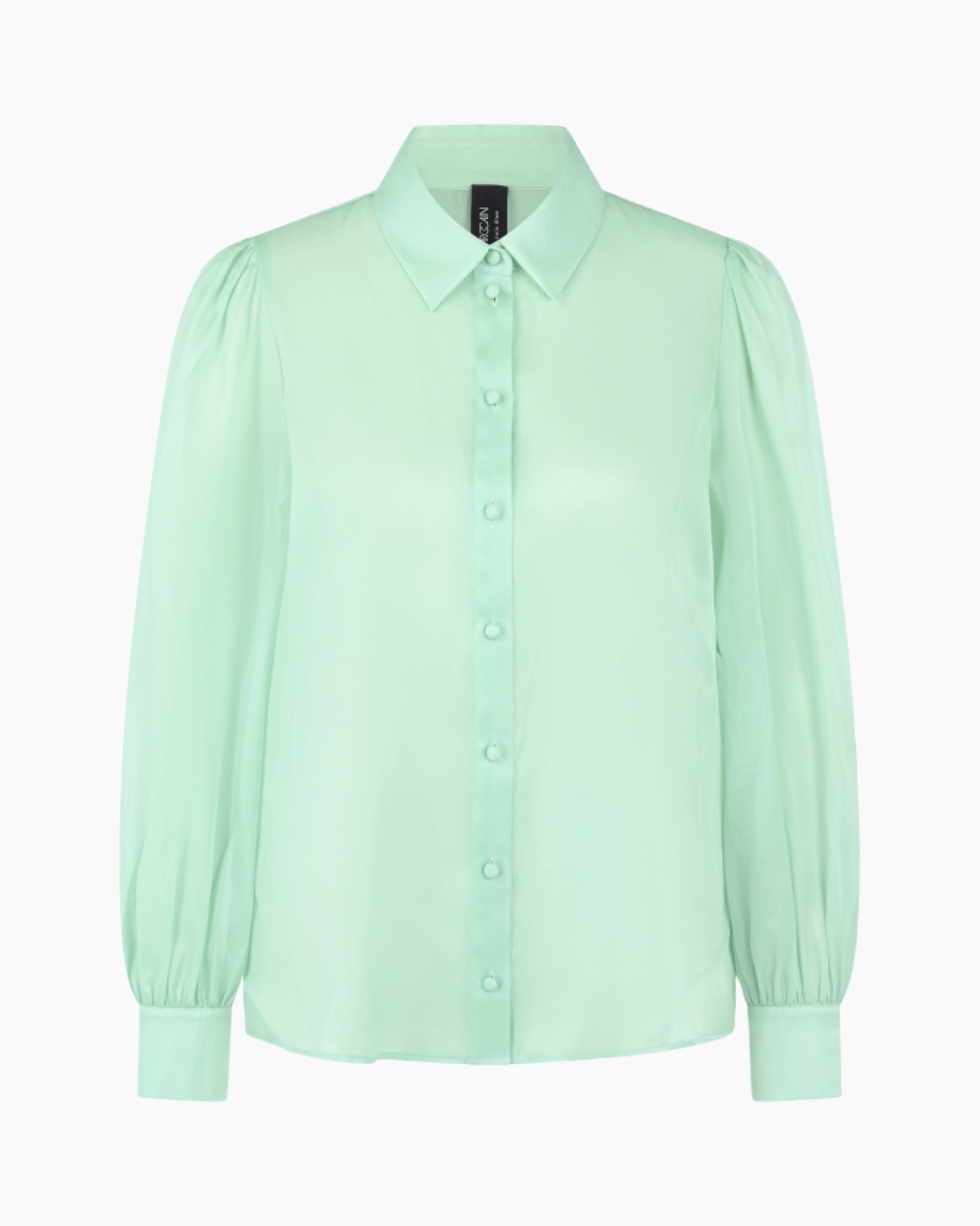 blouse, button-down, puff-sleeve, mint-green, collared