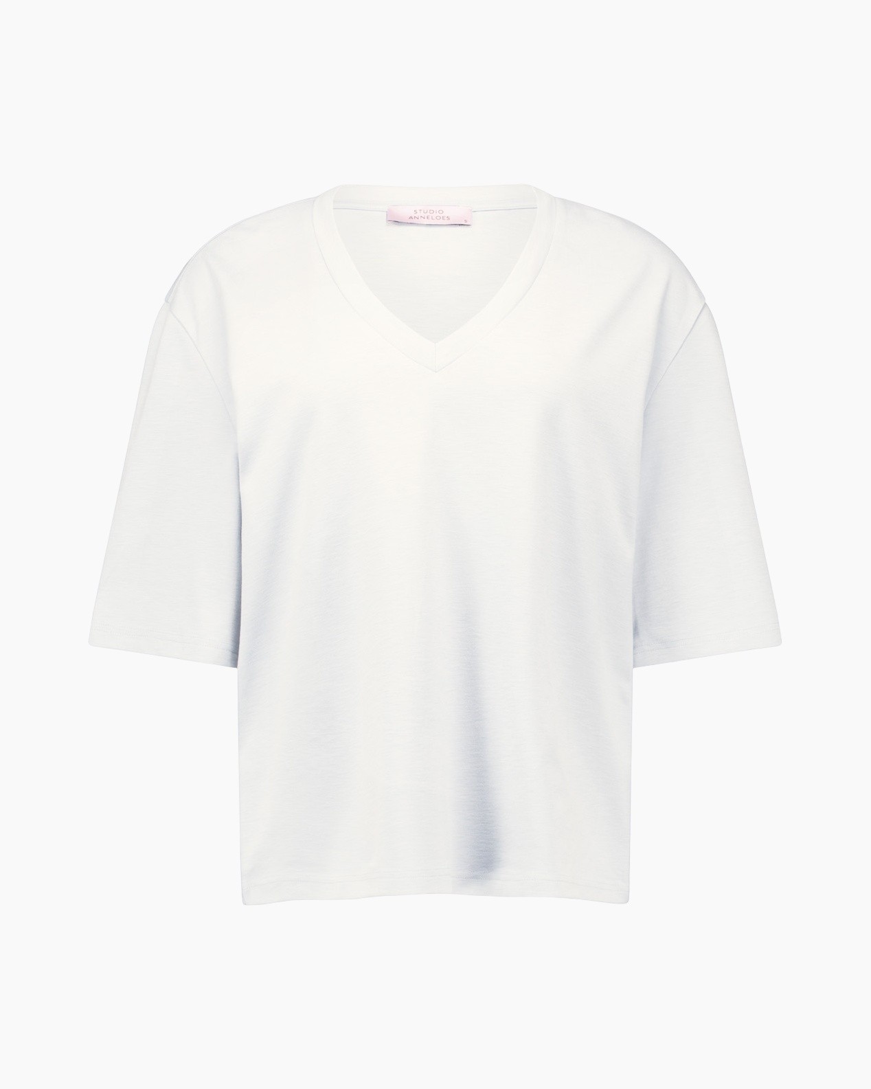 t-shirt, v-neck, white, short-sleeve, plain