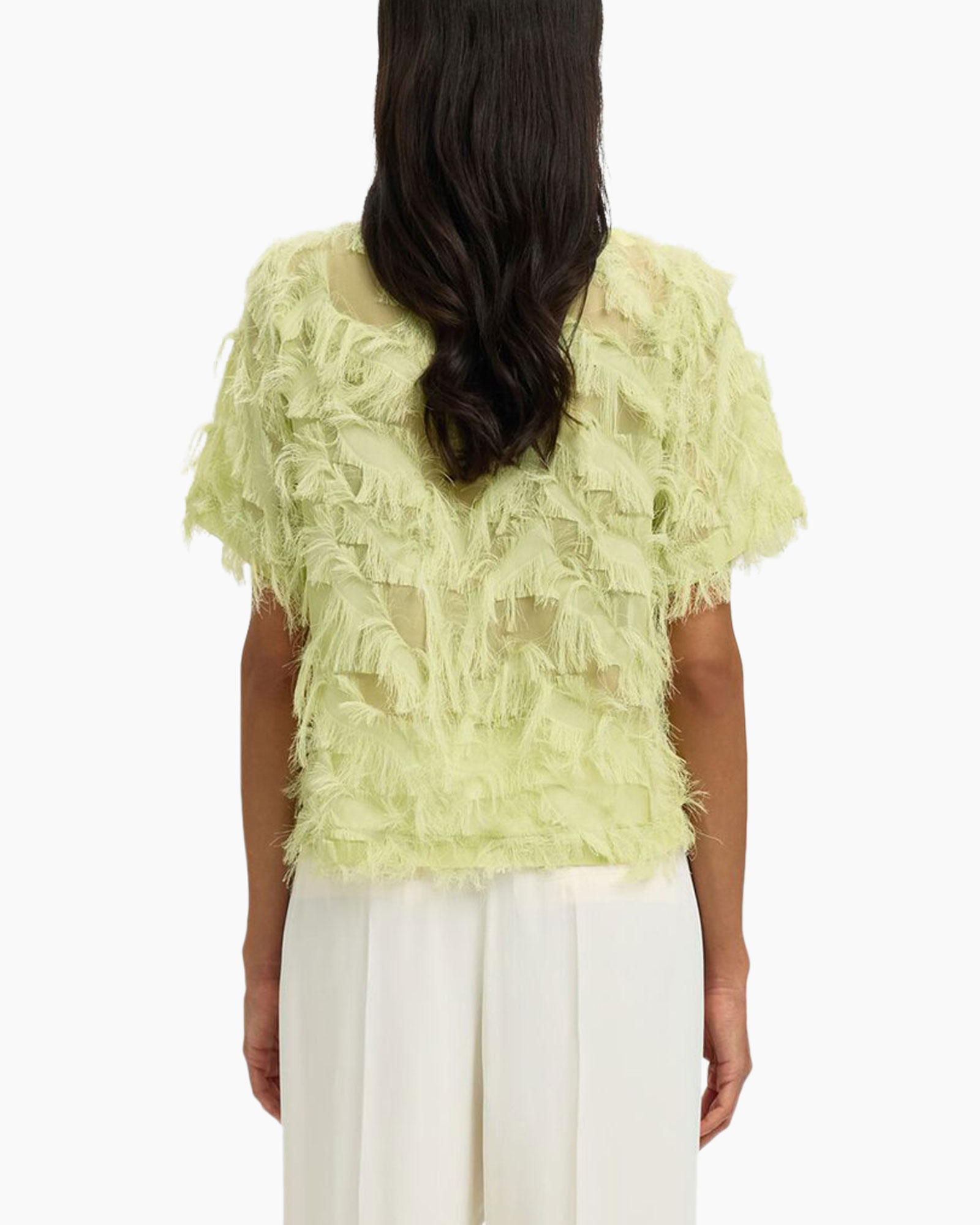 top, tunic, feather, fringe, lime green