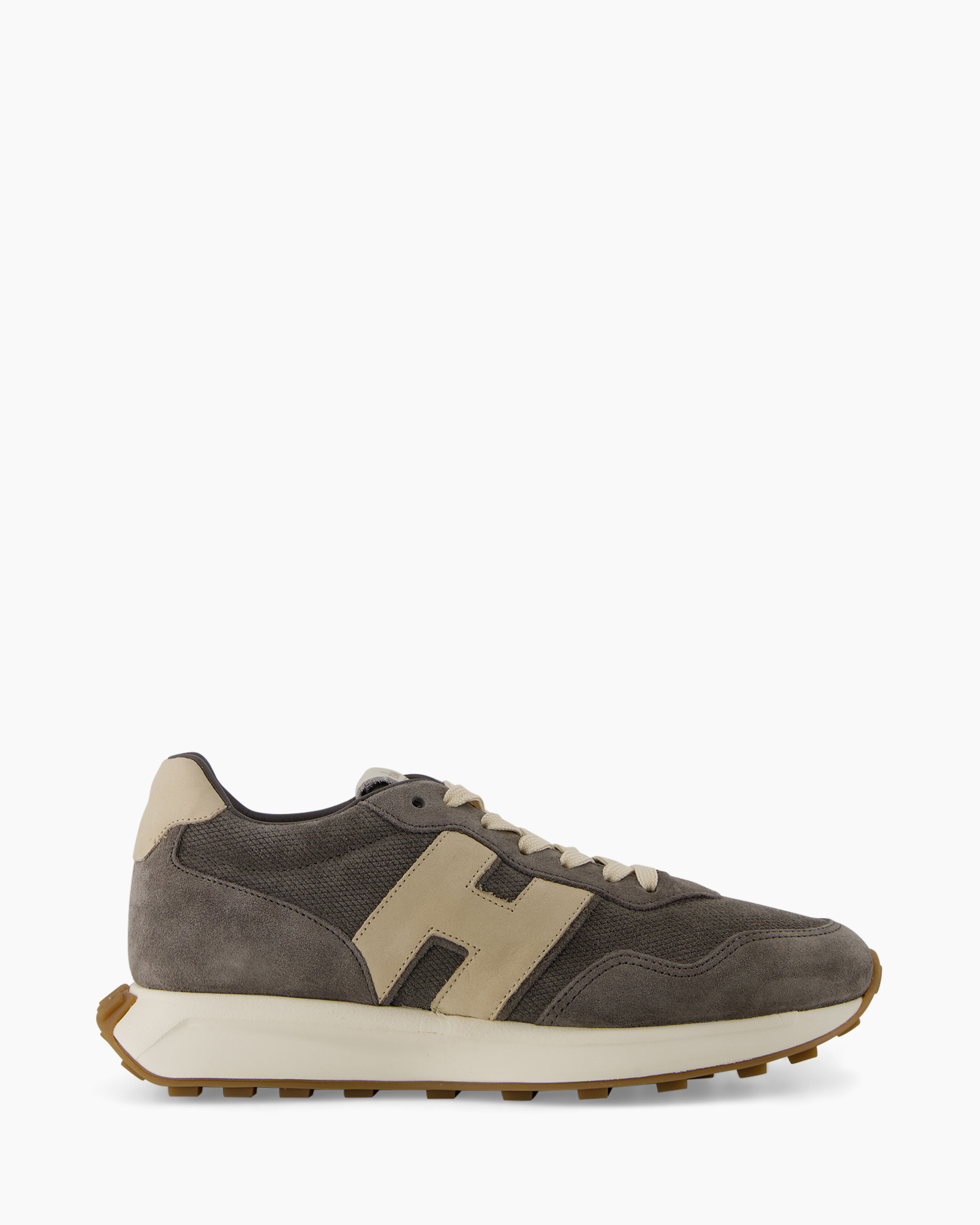 sneaker, athletic shoe, gray, mesh, suede