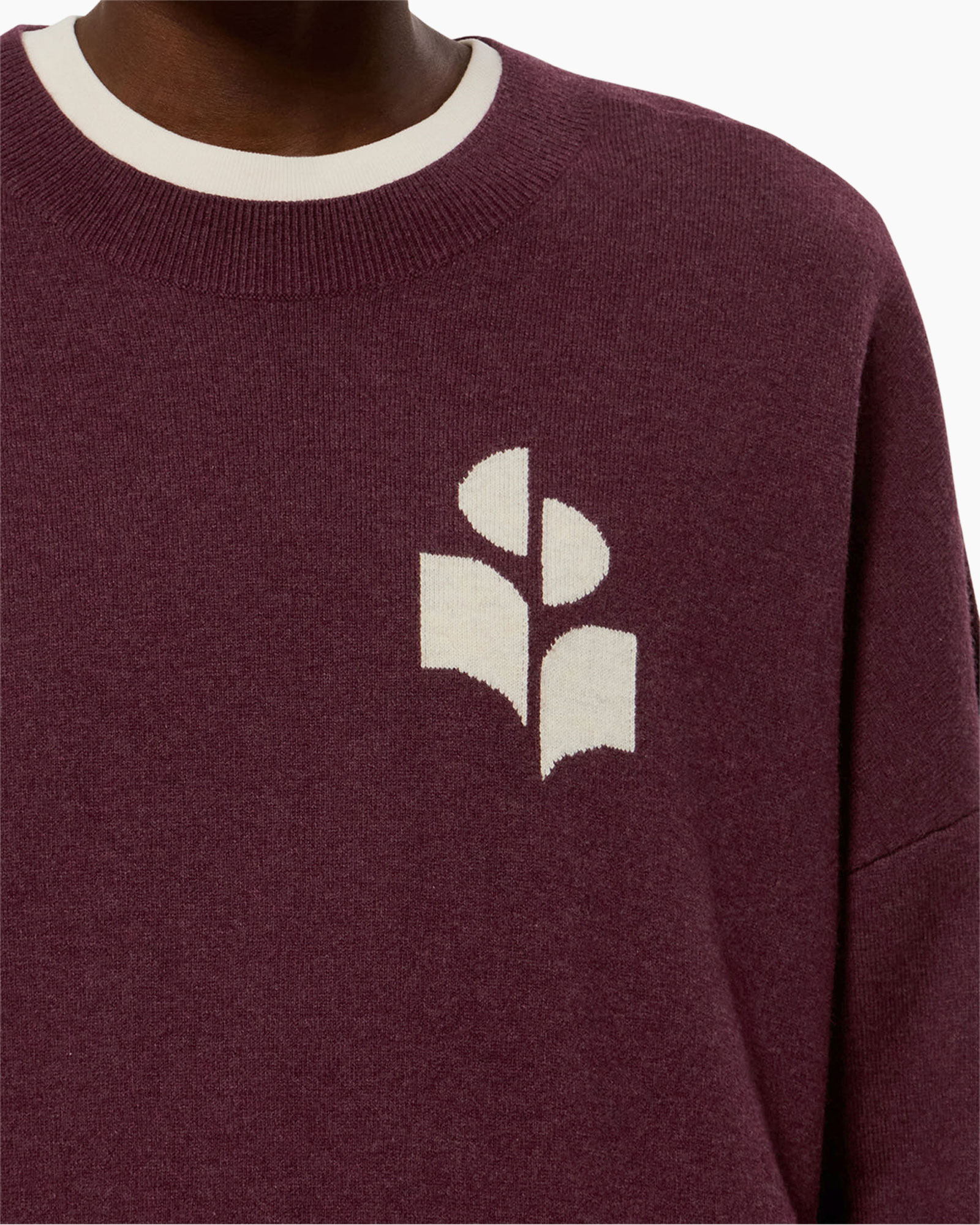 sweater, crewneck, maroon, graphic logo, knit