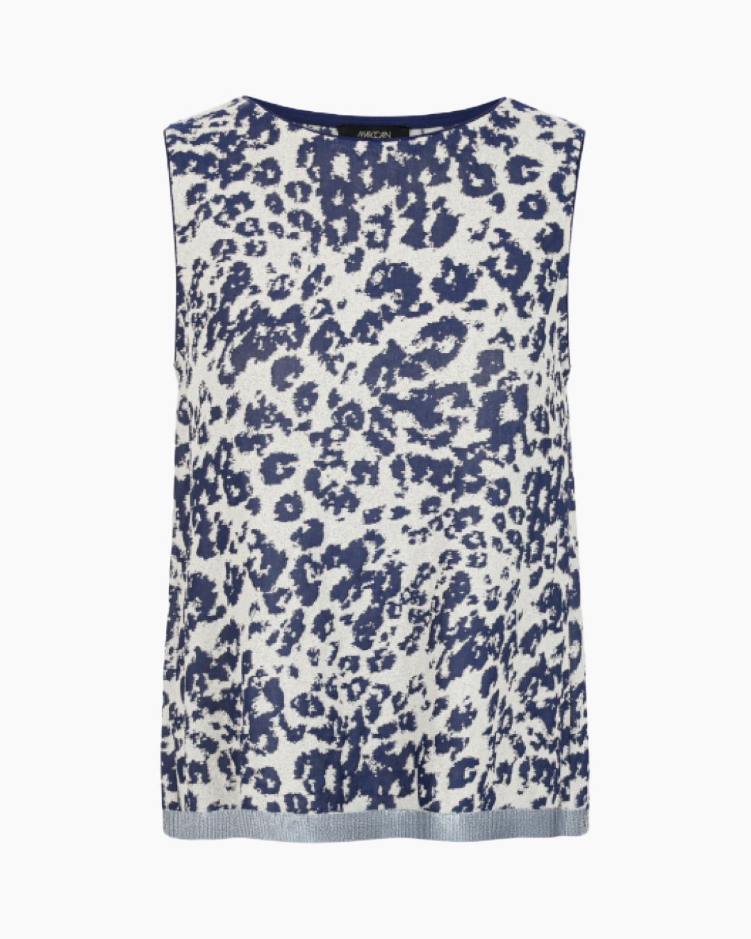 leopard print, sleeveless top, knit, blue white, casual tank