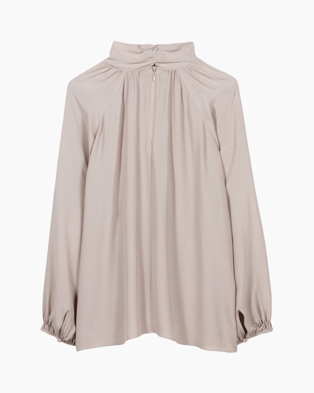 blouse, long sleeves, high neck, beige, flowy