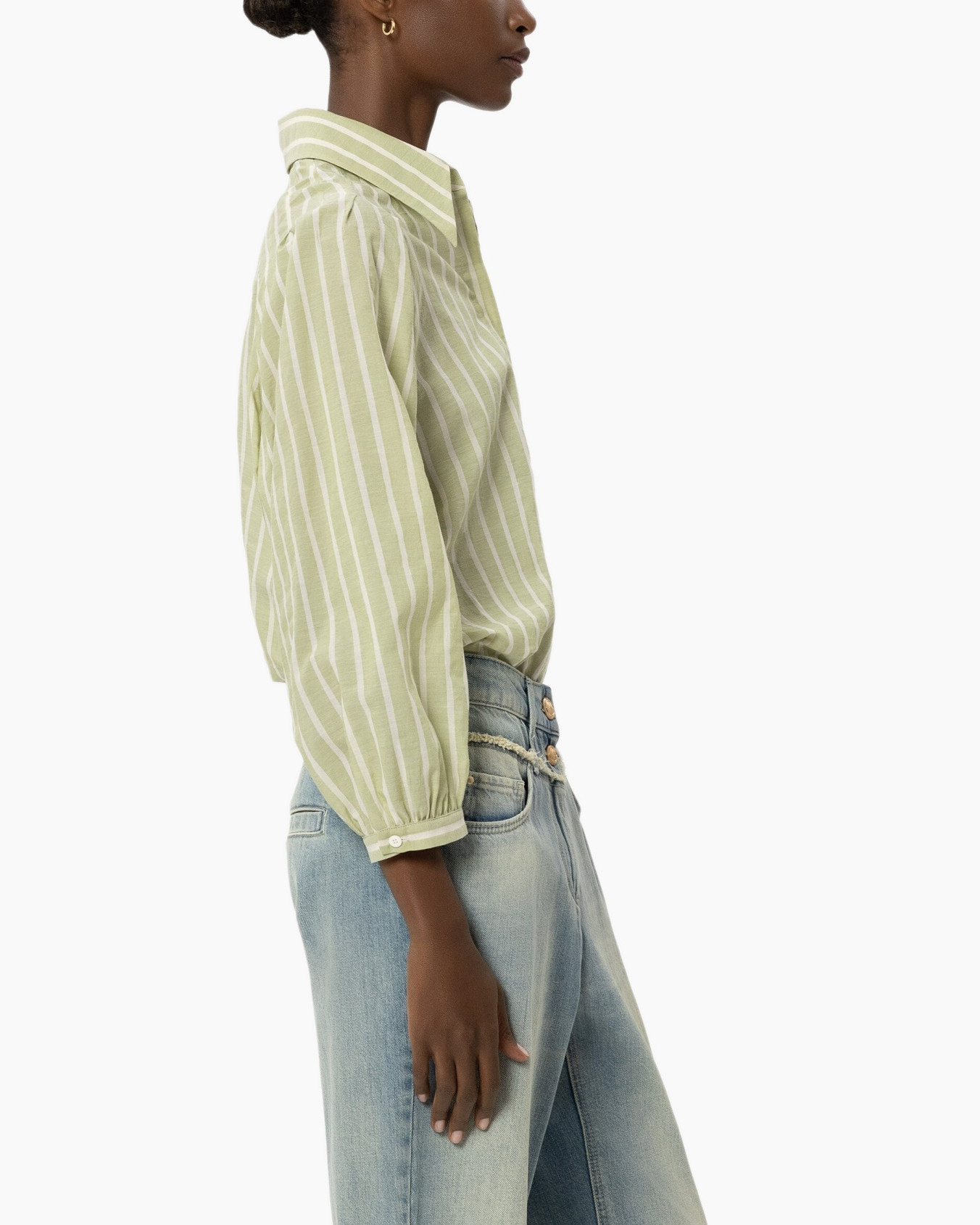 striped shirt, linen shirt, green shirt, collared shirt, long sleeve