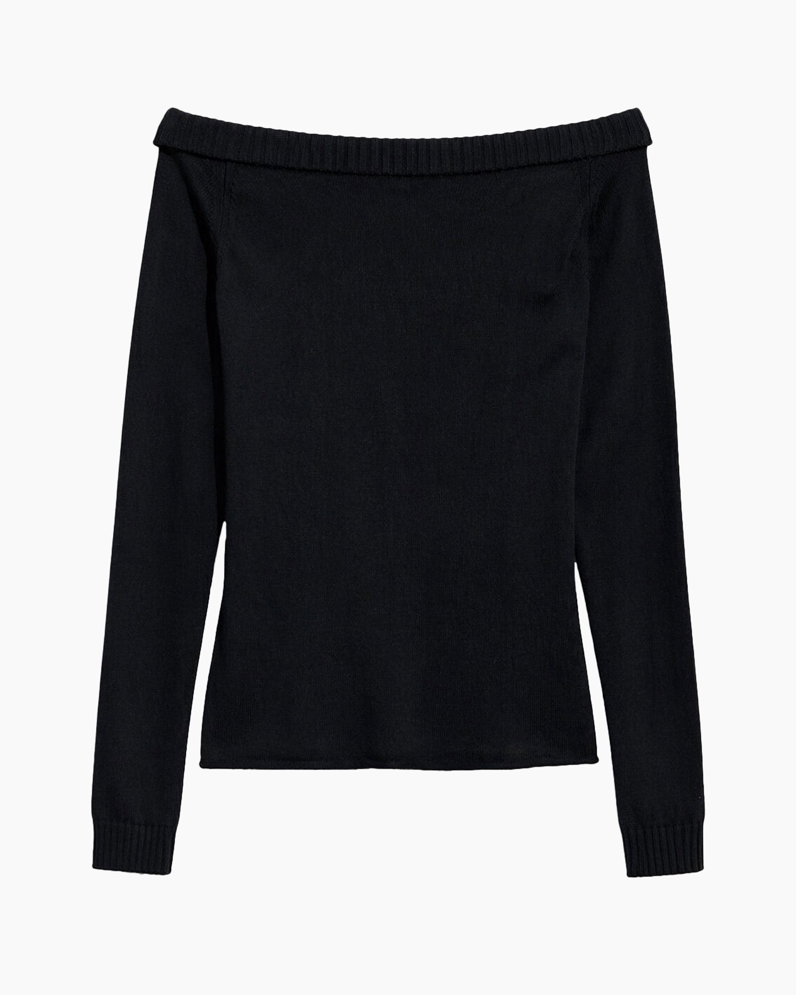 top, off-shoulder, knit, black, long-sleeve