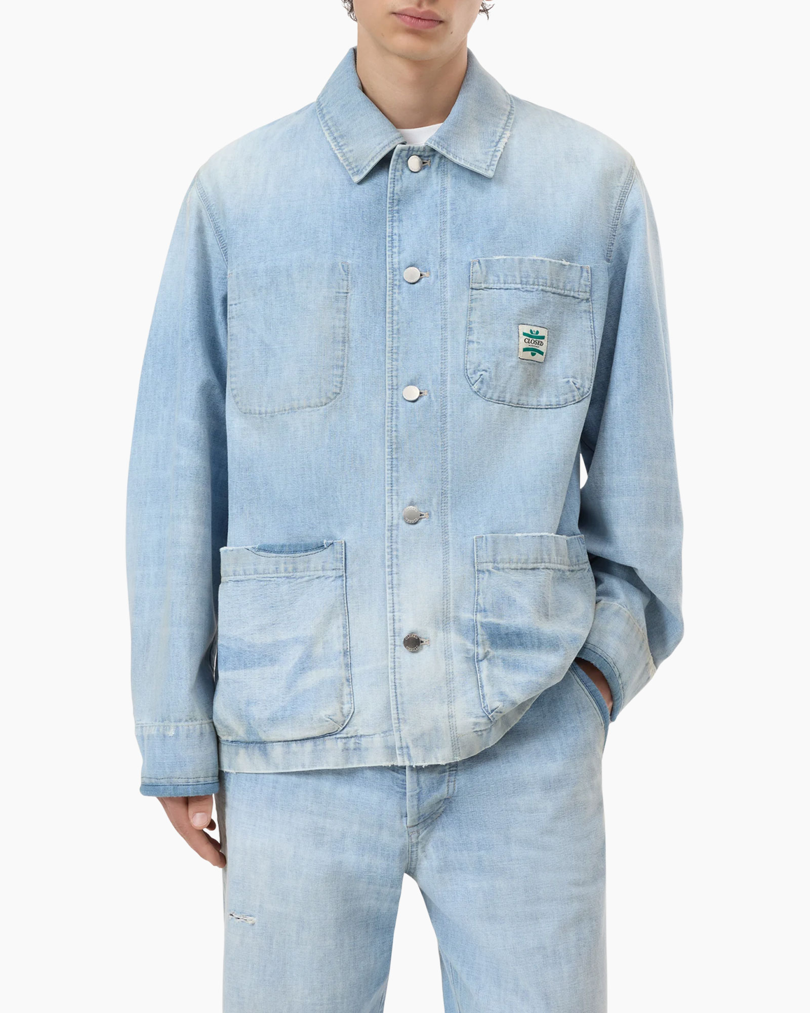 denim, jacket, light wash, pocket, button-front