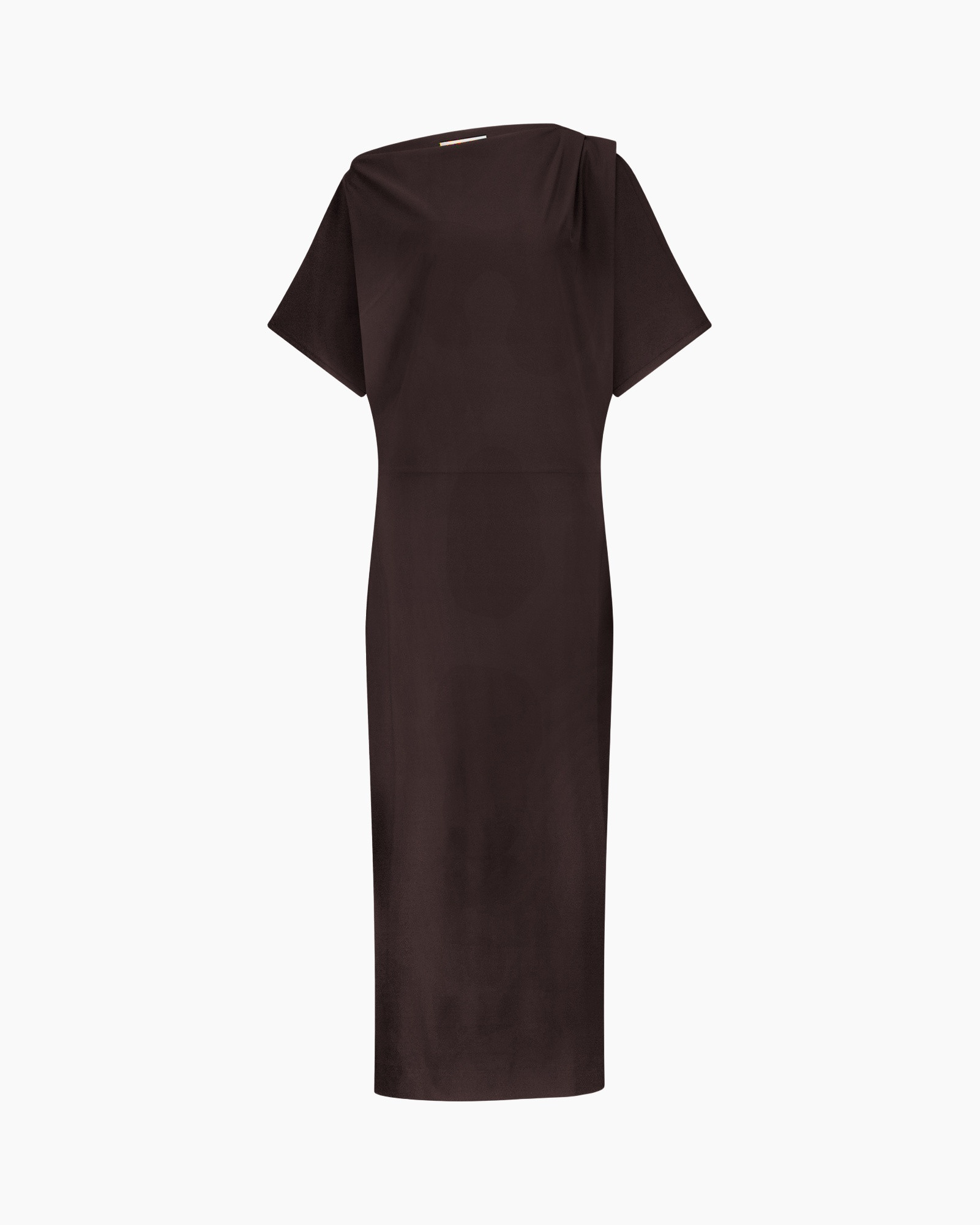 dress, midi dress, short sleeve, brown, solid color