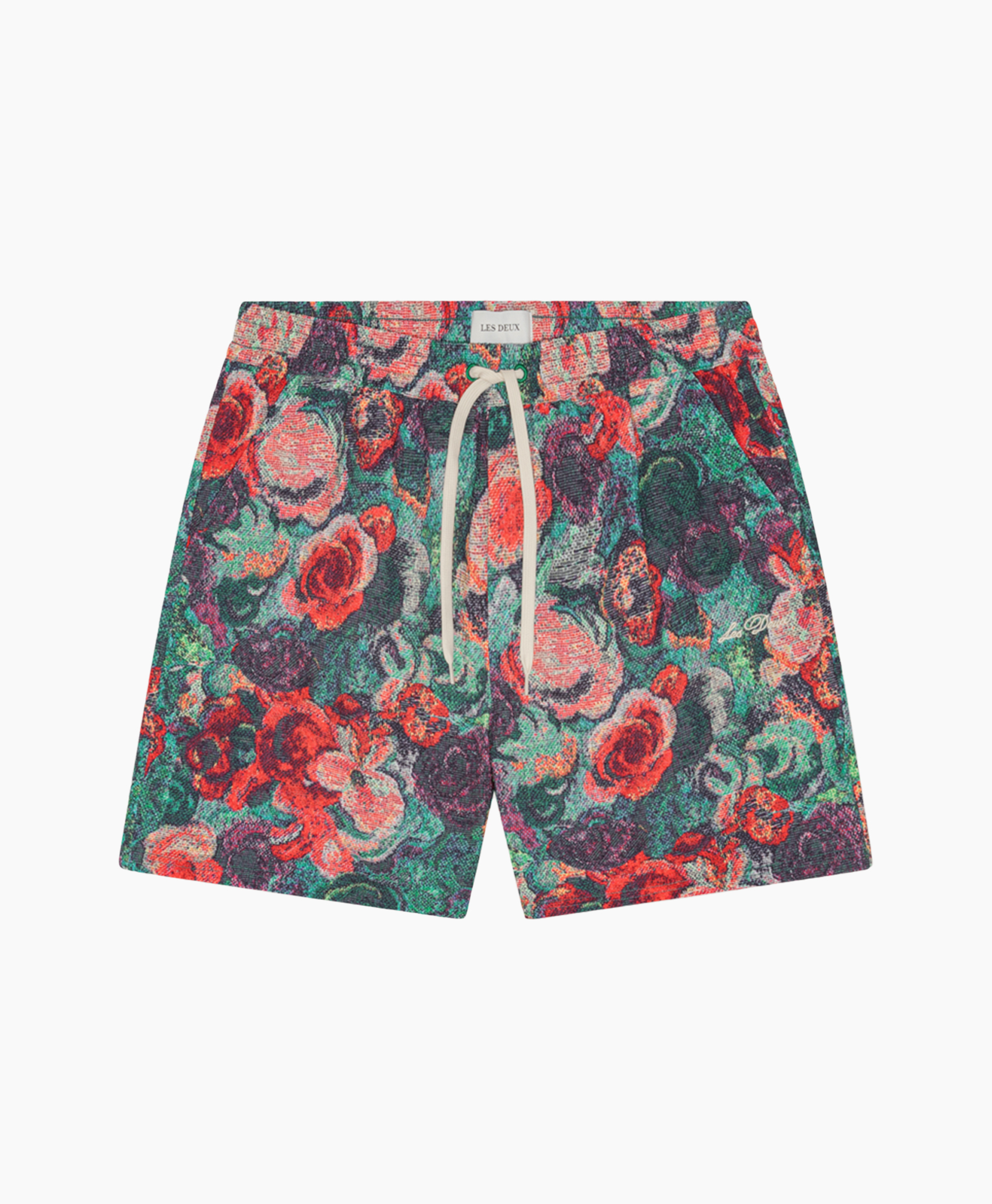 shorts, floral, drawstring, green, red