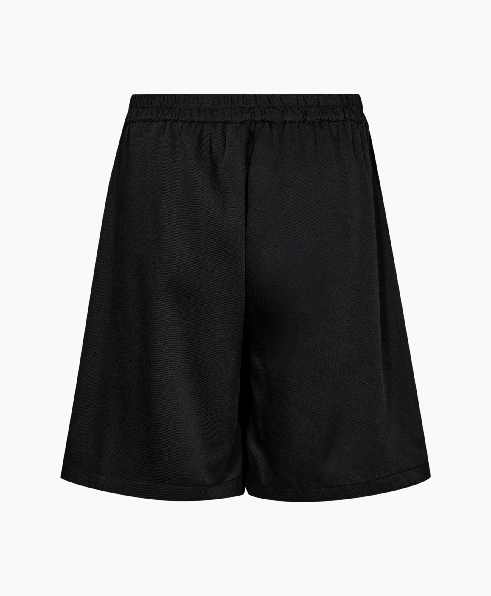 shorts, black, textured, elastic-waist, mid-length